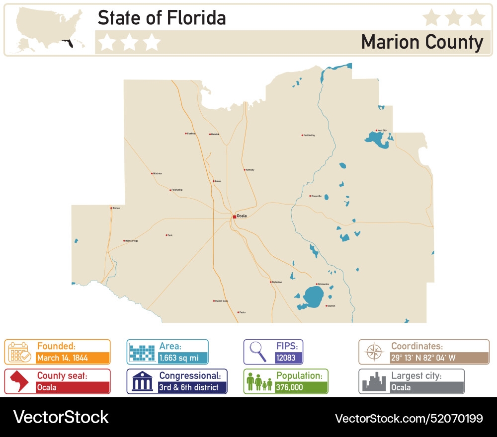 Marion County Florida Map Royalty Free Vector VectorStock Marion County Florida Map Royalty Free Vector VectorStock