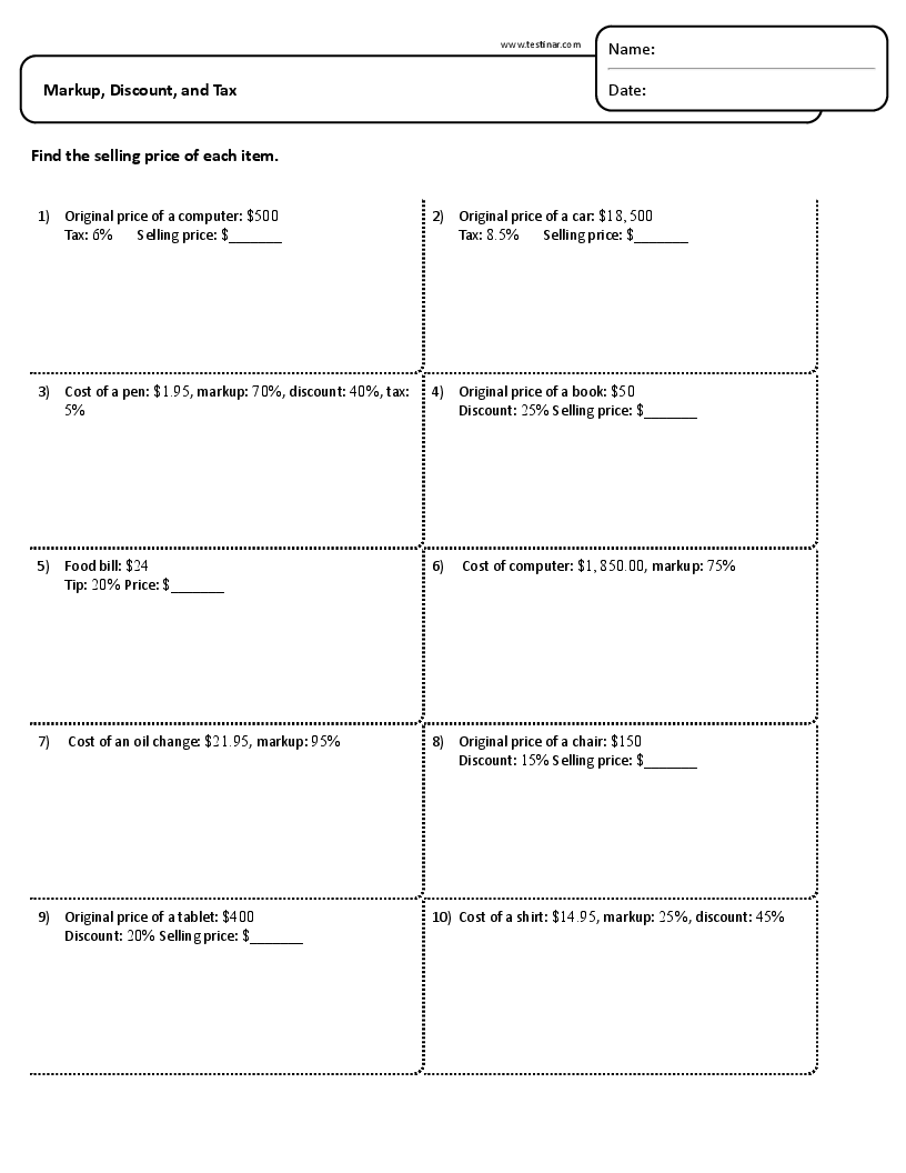 Printable Sales Tax Worksheet