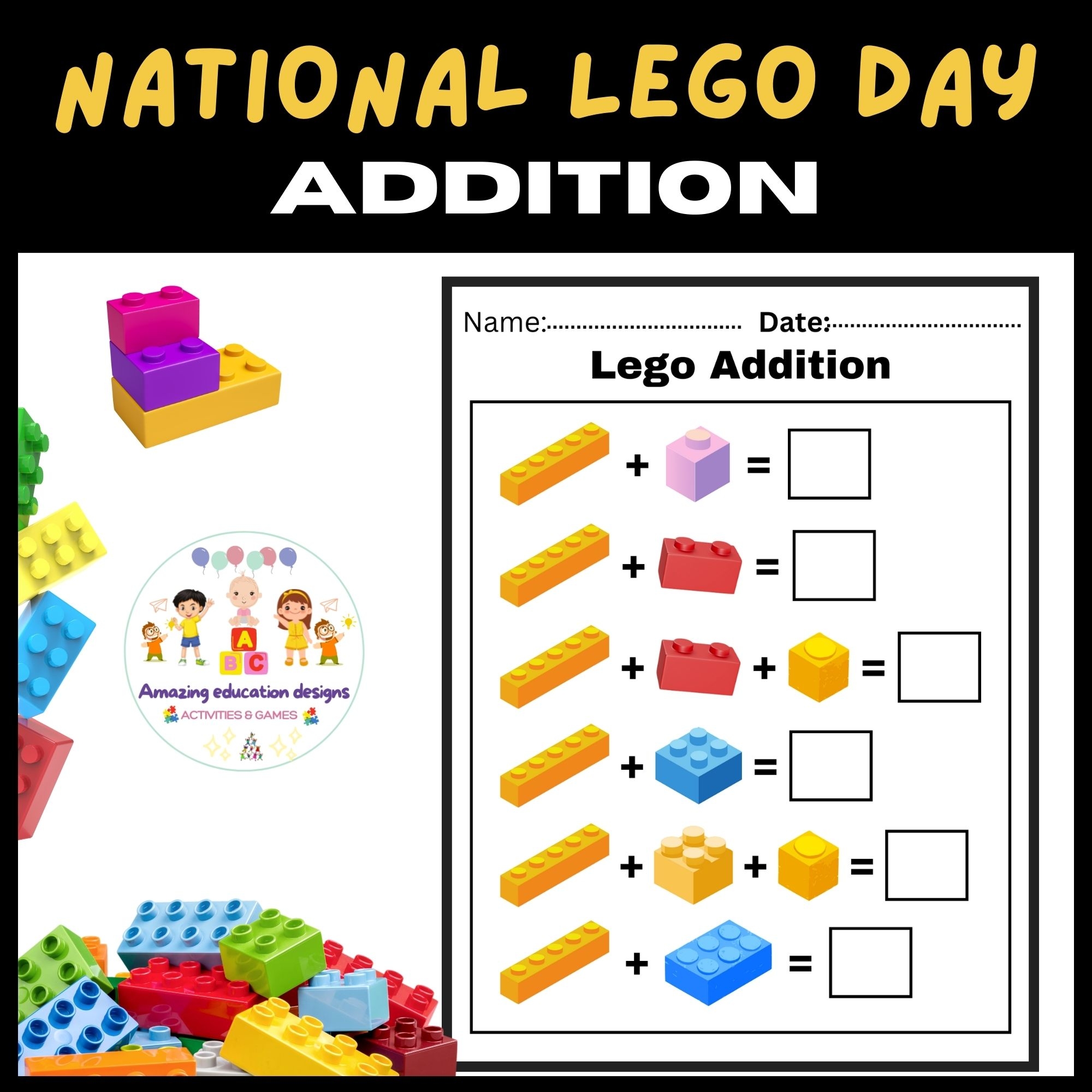 Math Activities Lego Addition Worksheets National Lego Day