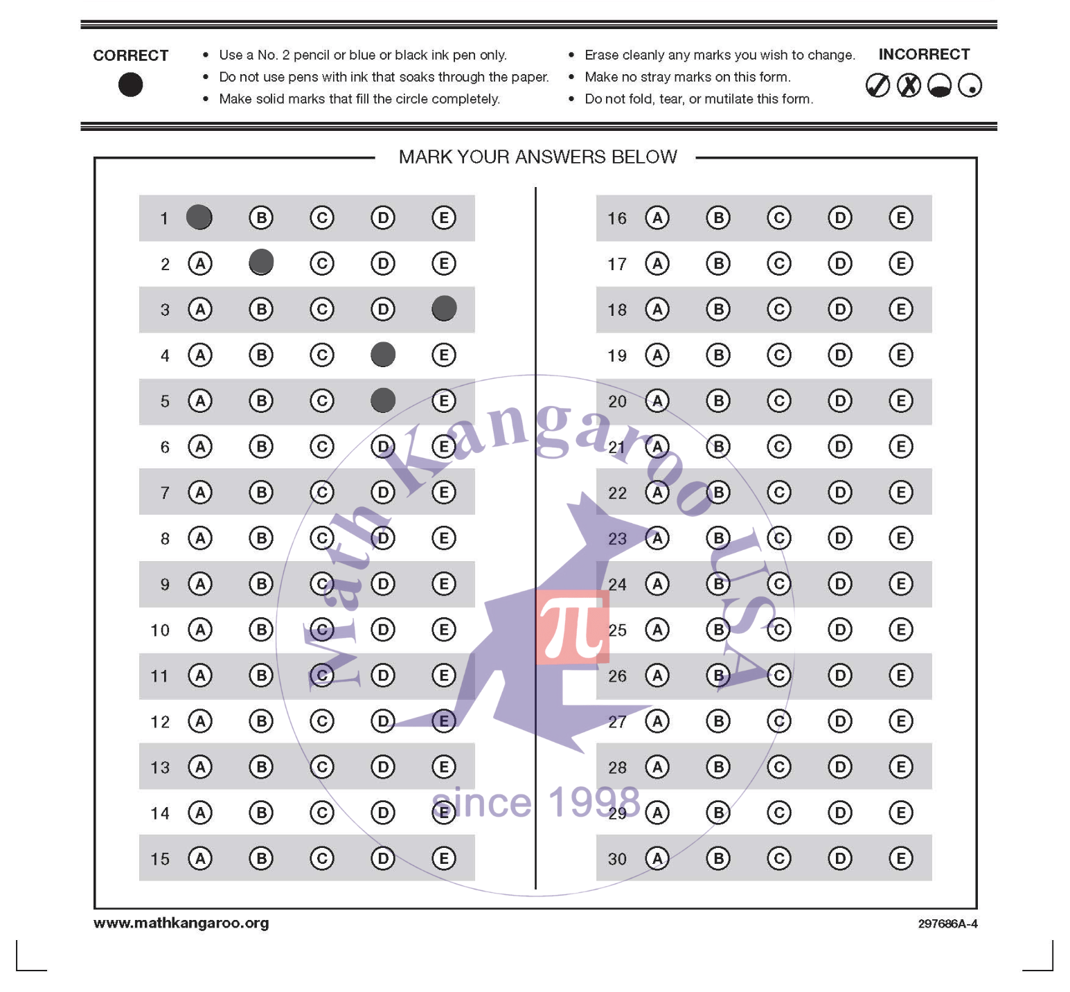 Printable Bubble Answer Sheet 1 30