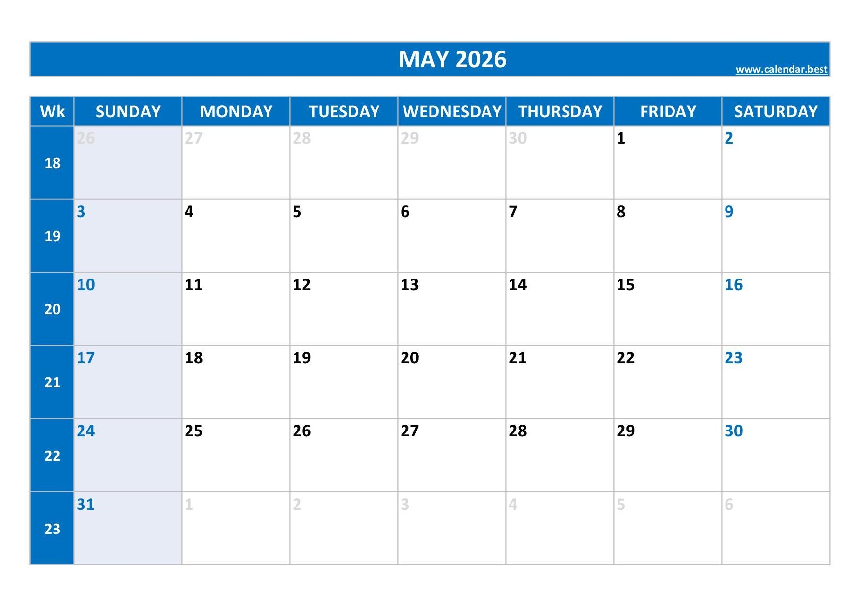 May 2026 Calendar Calendar best