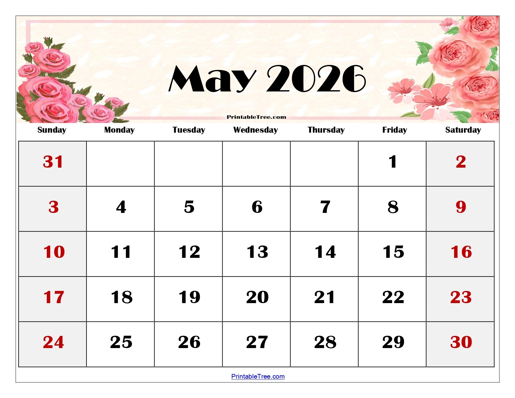 2026 Printable Calendar Monthly