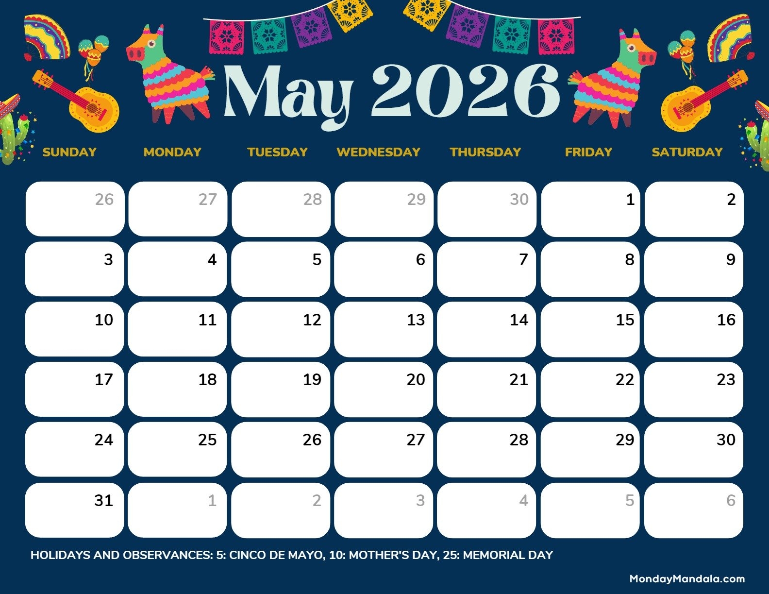 Calendar Printable May 2026