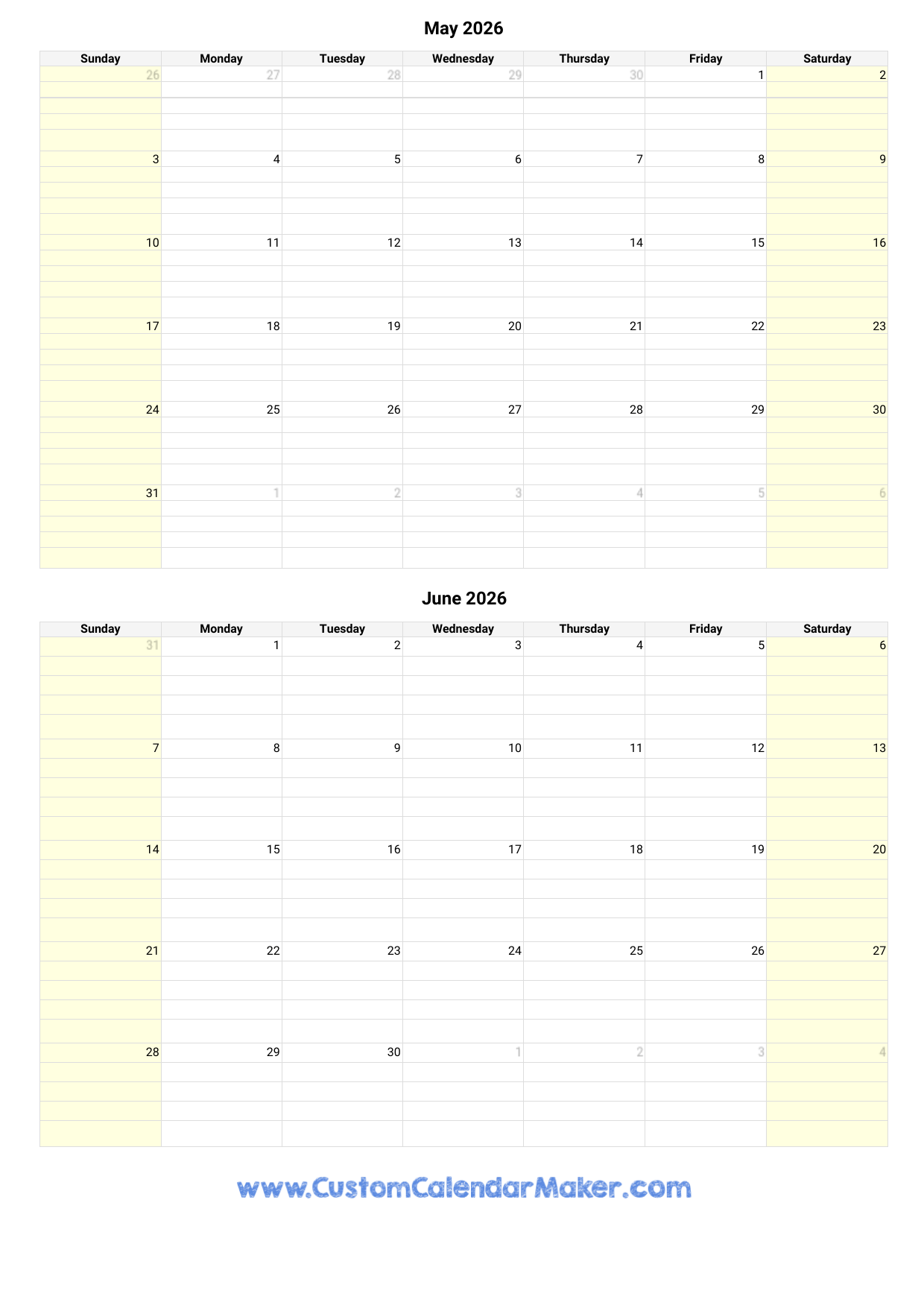 Printable May June July 2026 Calendar Printable May June July 2026 Calendar