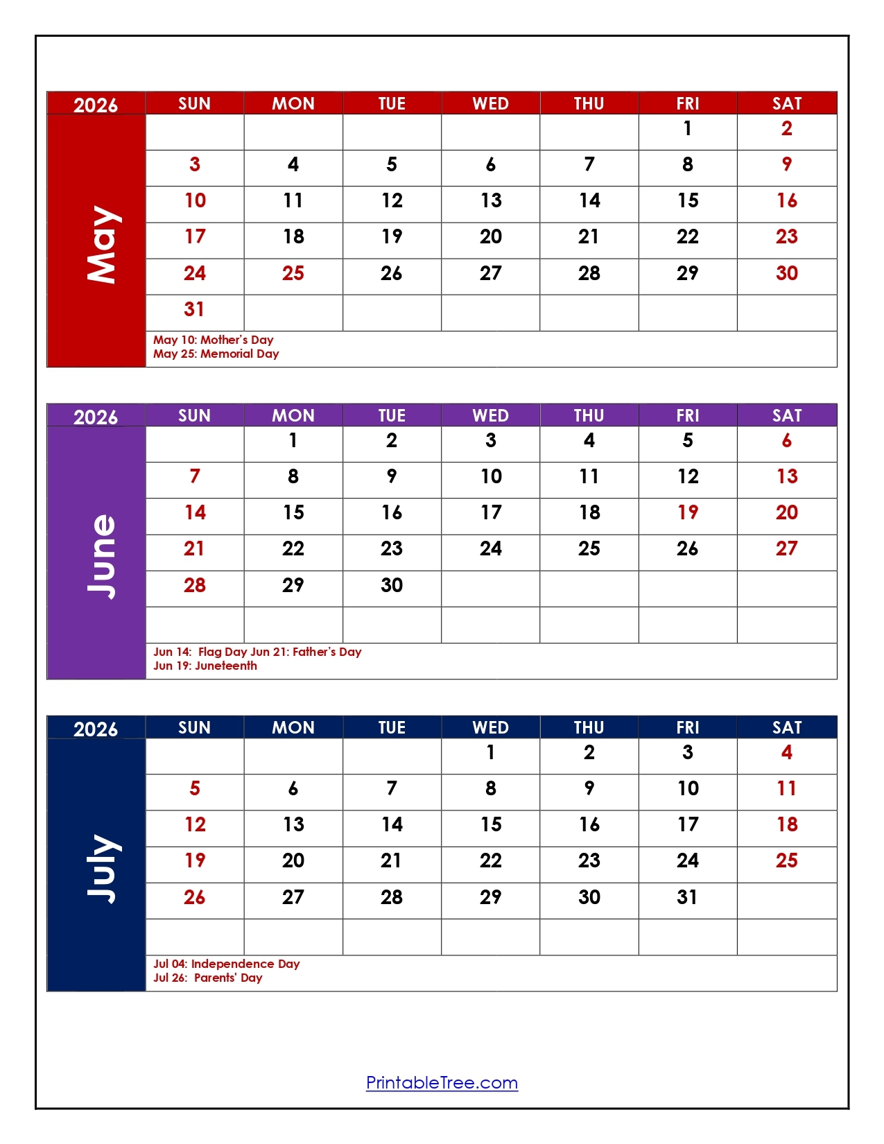 May To July 2026 Calendar Printable Three Month Calendar May To July 2026 Calendar Printable Three Month Calendar