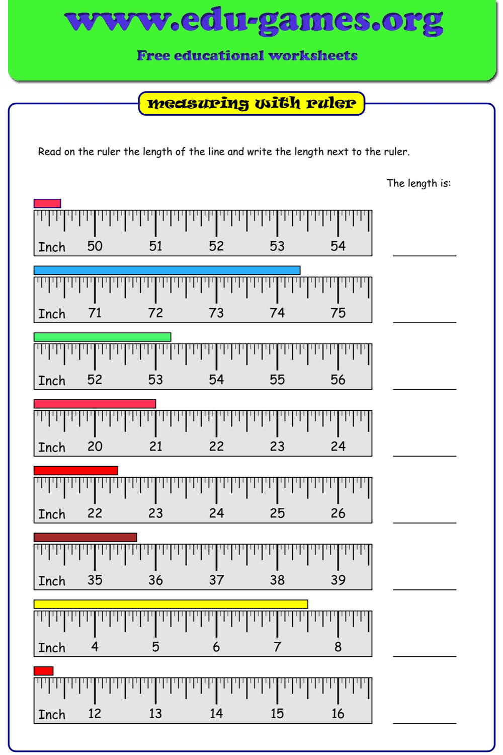 Measurement With Ruler Worksheet Maker Edu Games