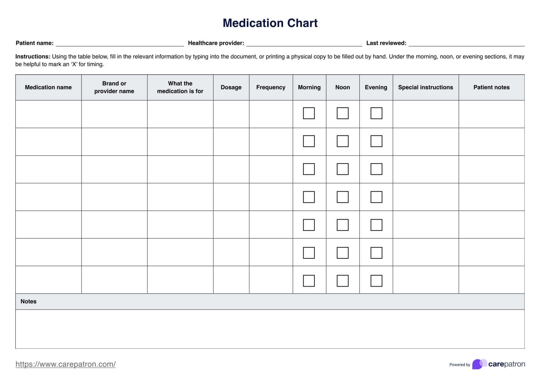 Printable Medication Chart Pdf Free