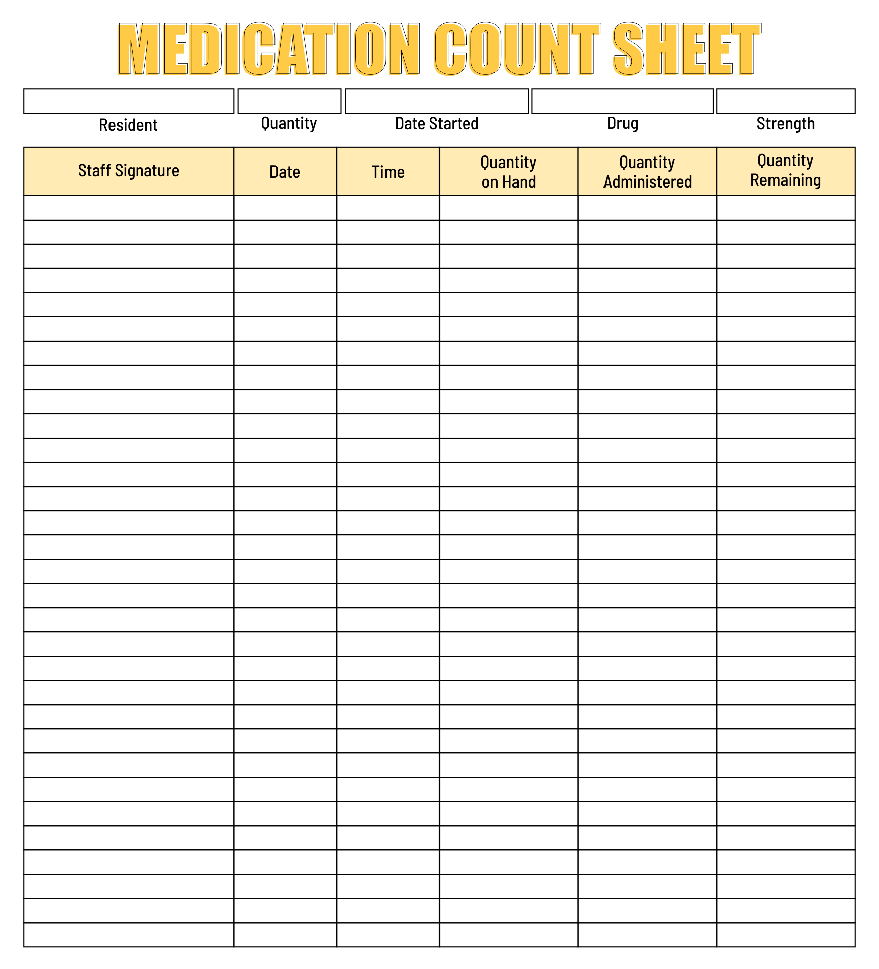 Medication Count Sheet Sheet