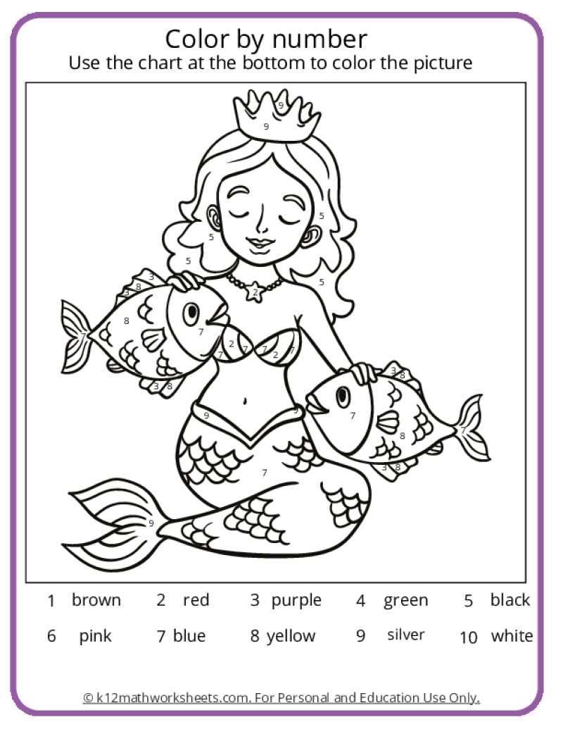 Mermaid Color By Number Pages