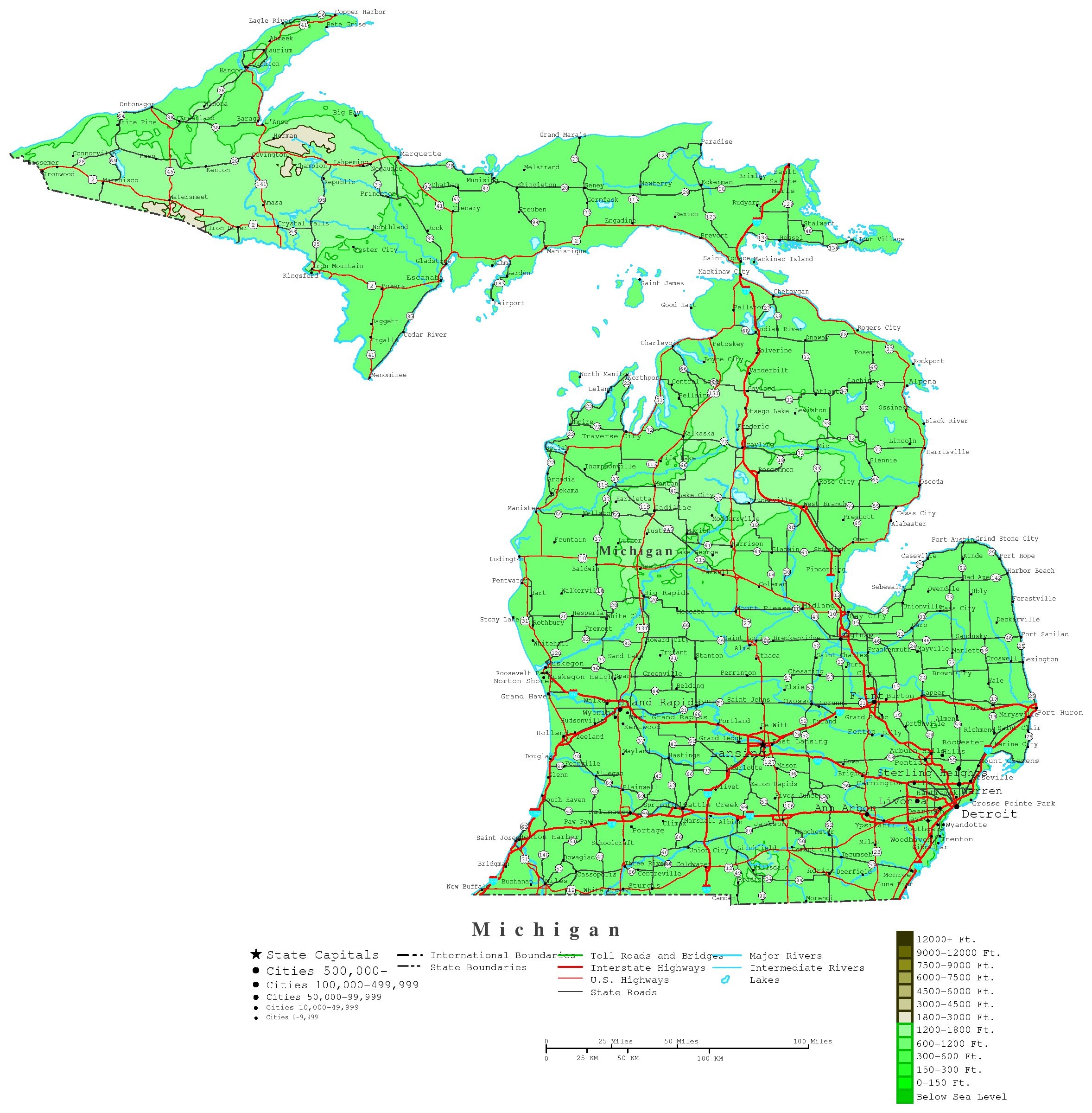 Printable Map Of Michigan With Cities