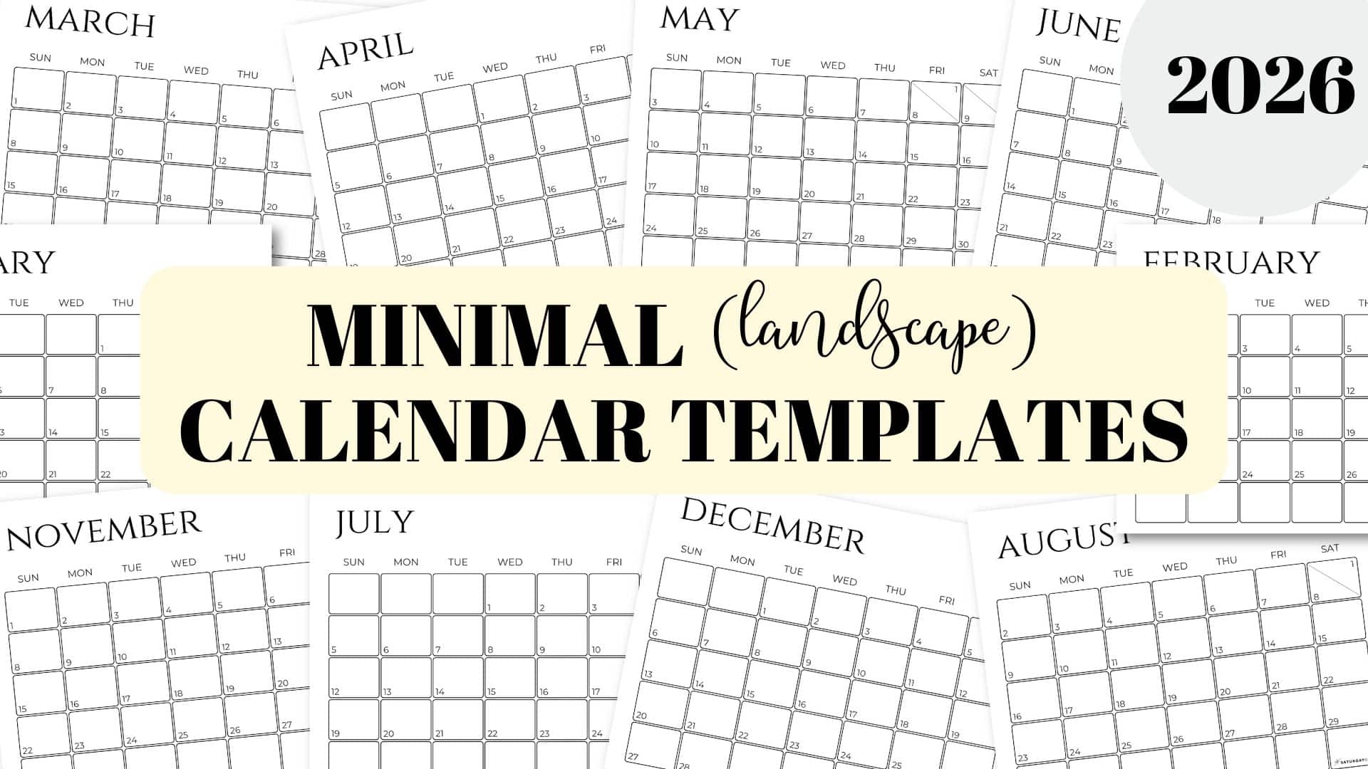 Minimalist Calendar 2026 Free Printable Landscape Calendars