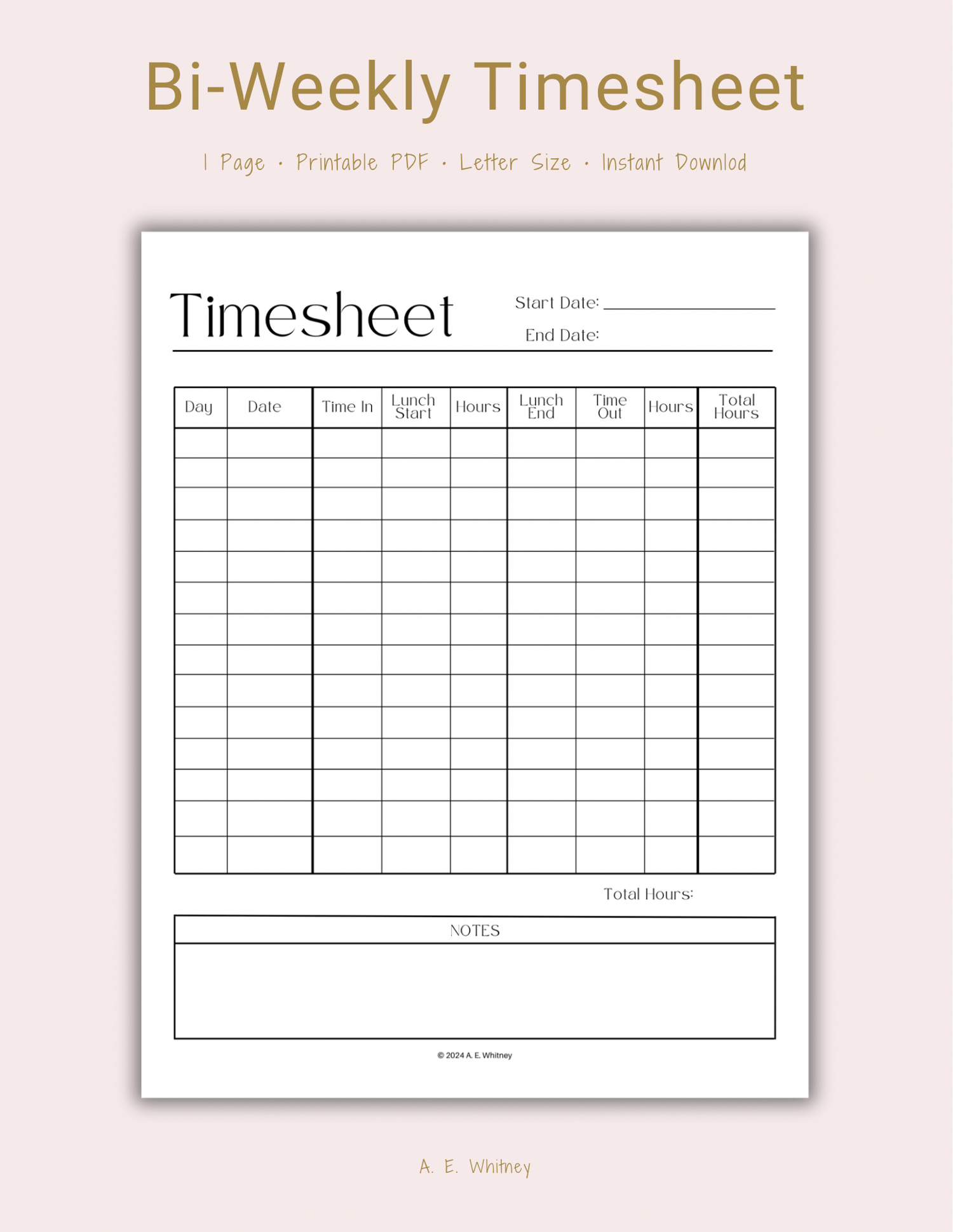 Bi Weekly Time Sheets Printable
