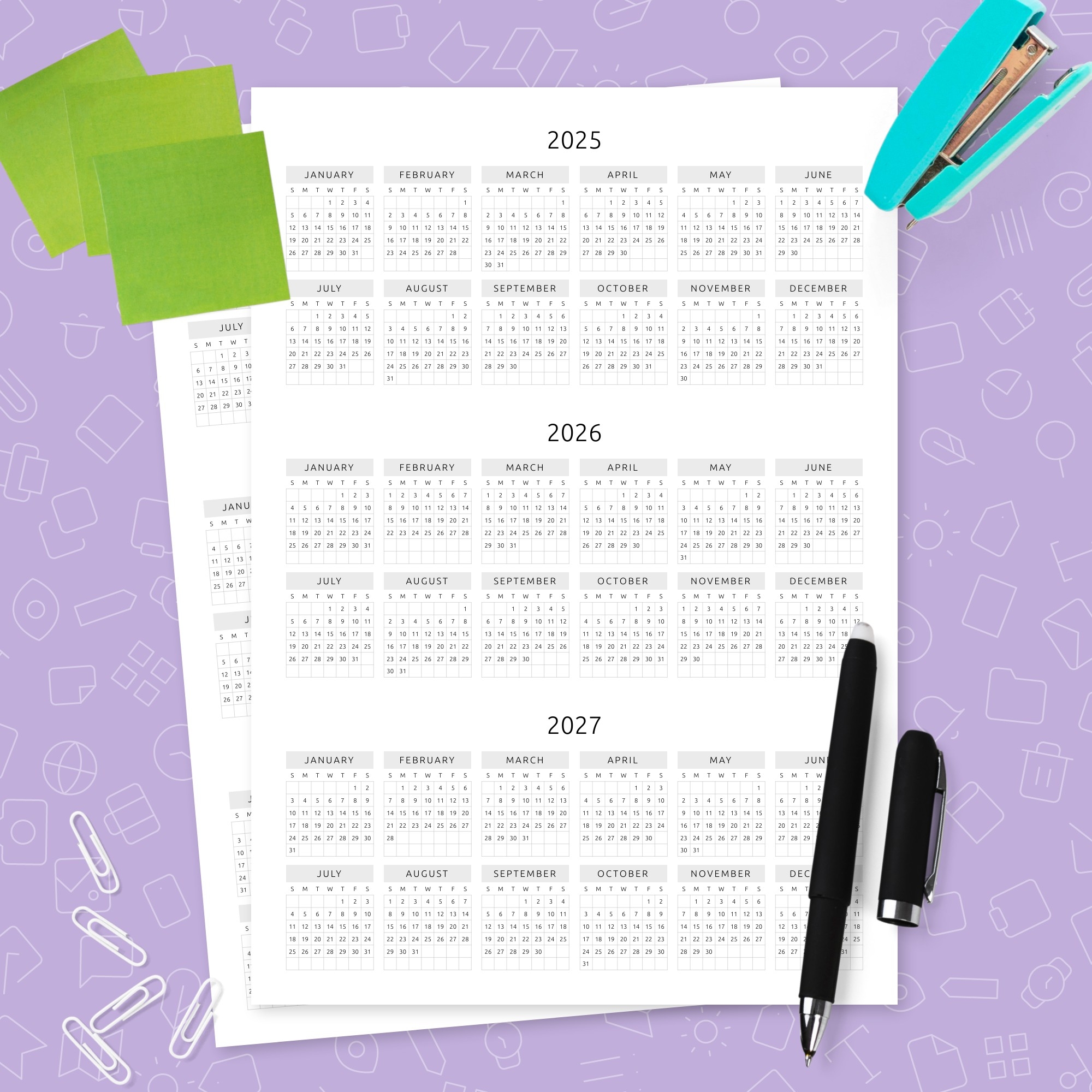 Printable 3 Year Calendar