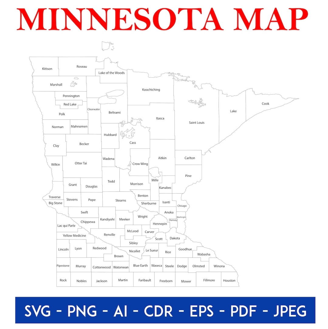 Minnesota County Map Outline Digital Download USA Map Clipart Cut File Travel Cricut Files For Svg Png Jpg Pdf Cdr EPS Deco Art Etsy