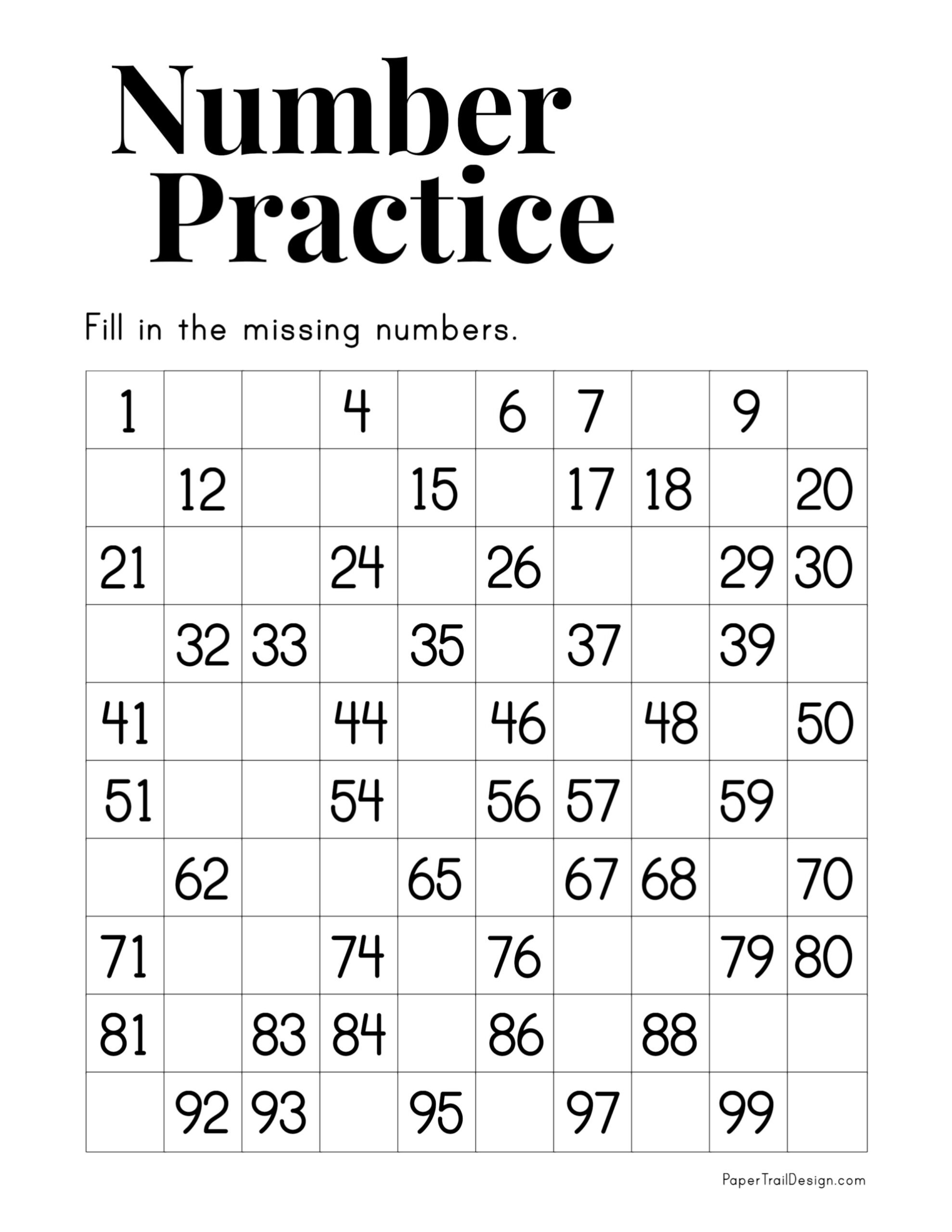 Free Printable Missing Number Worksheets