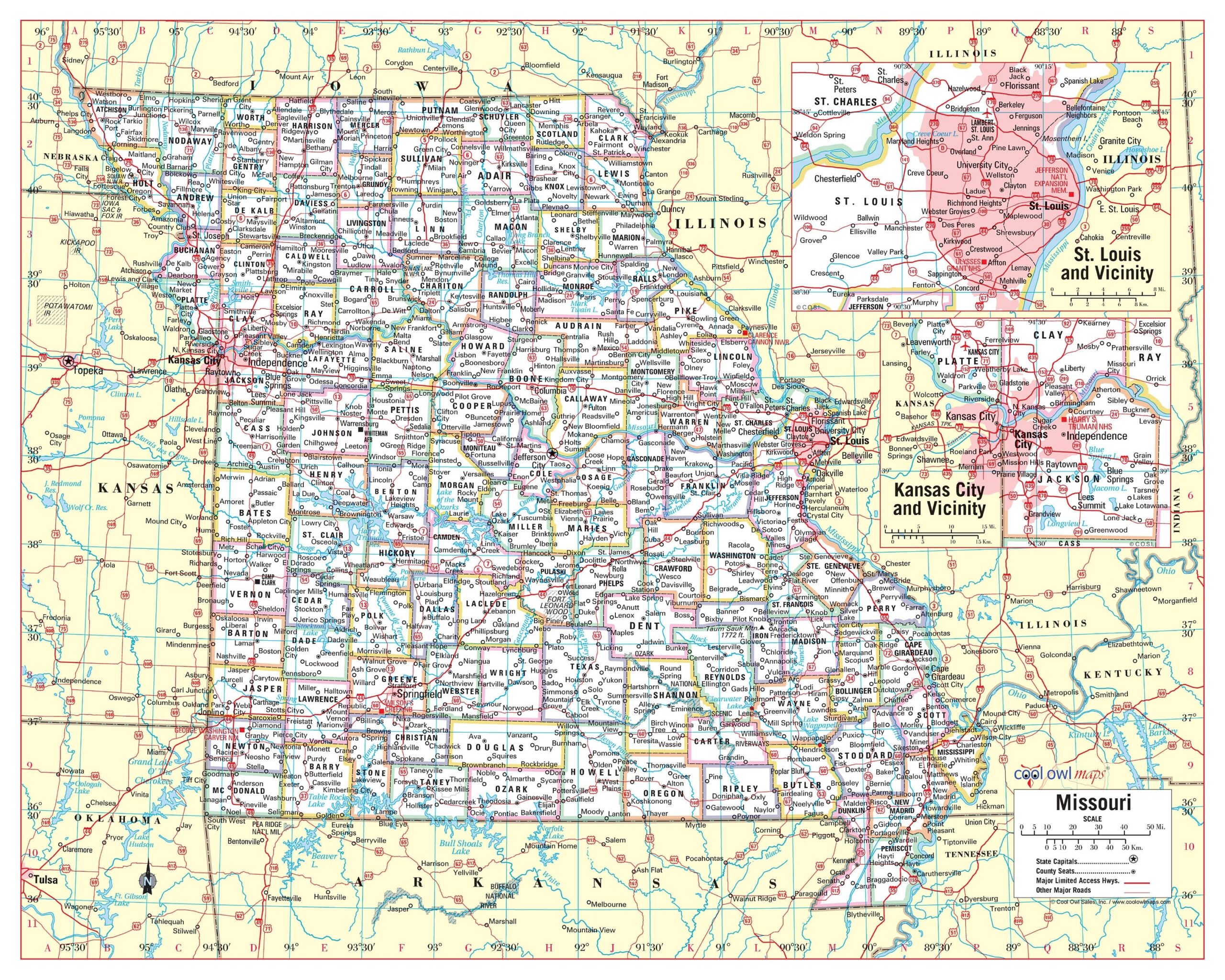 Missouri State Wall Map Large Print Poster 24