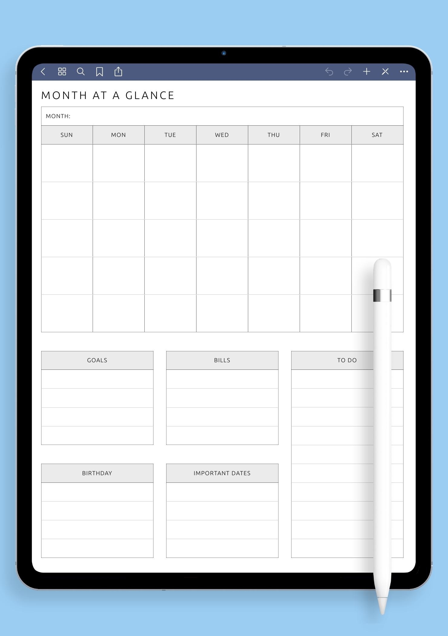 Month At A Glance PDF Template For Simple Monthly Planning