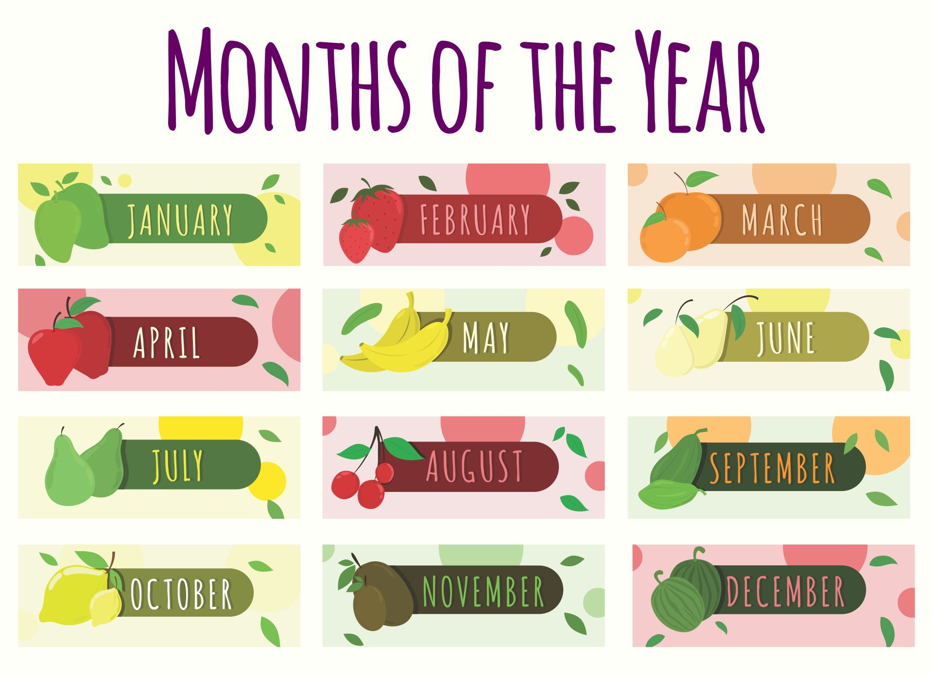 Month Of The Year Printable Free Printable Party Favors