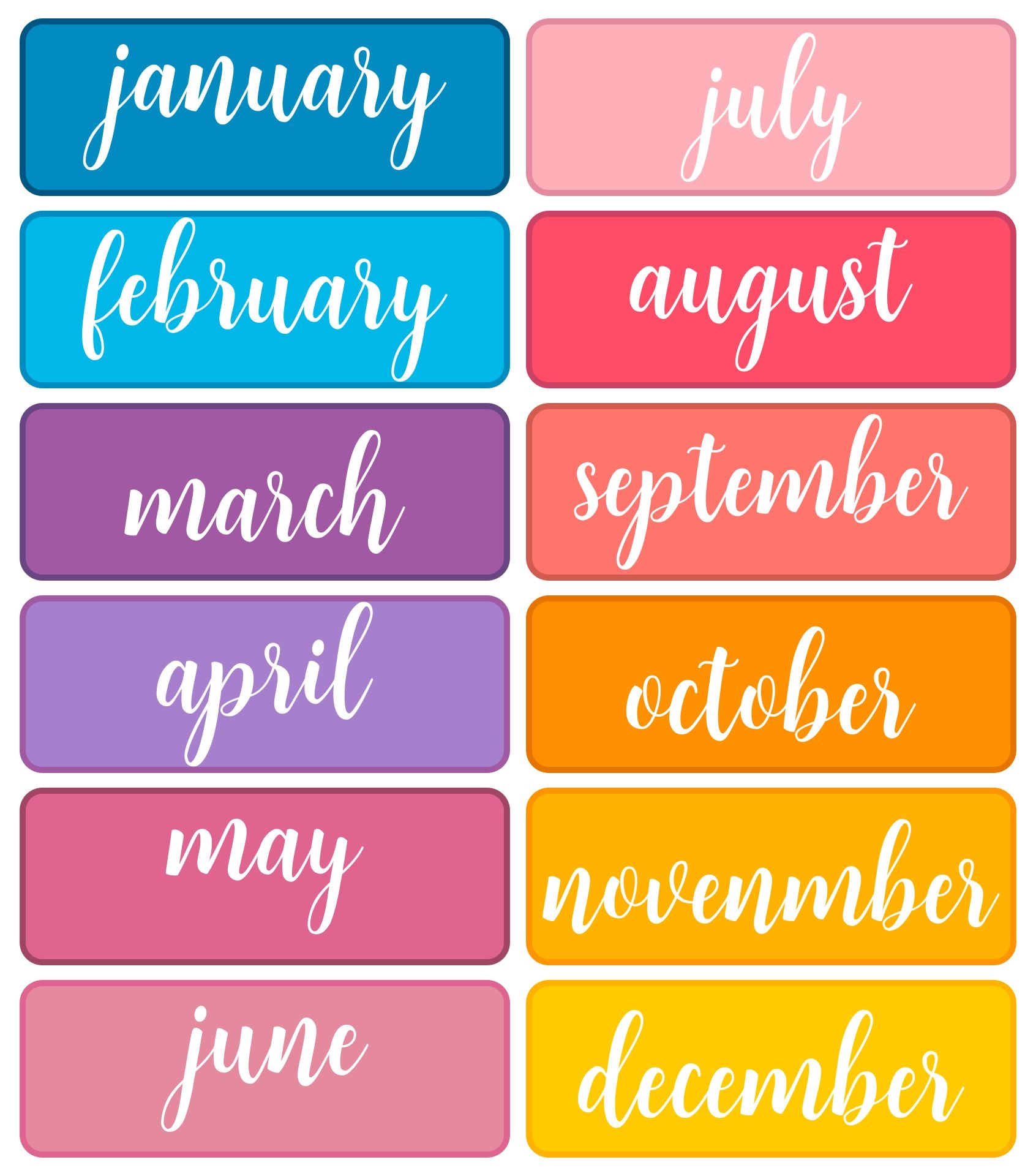 Months Of The Year Printable Calendar