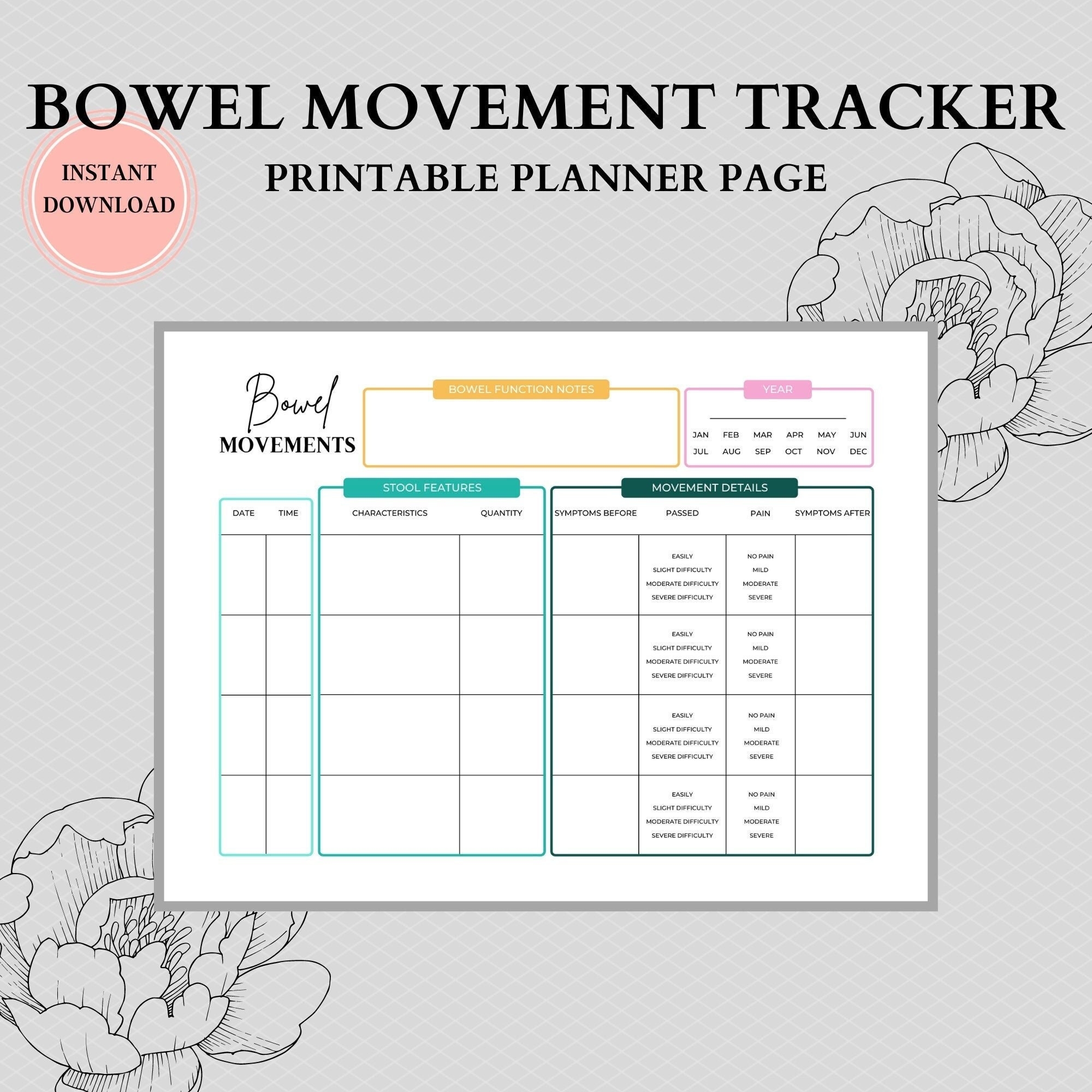 Monthly Bowel Movement Trackers Printable Chronic Constipation Tracker IBS Tracker Gastroparesis Tracker Instant Download Etsy