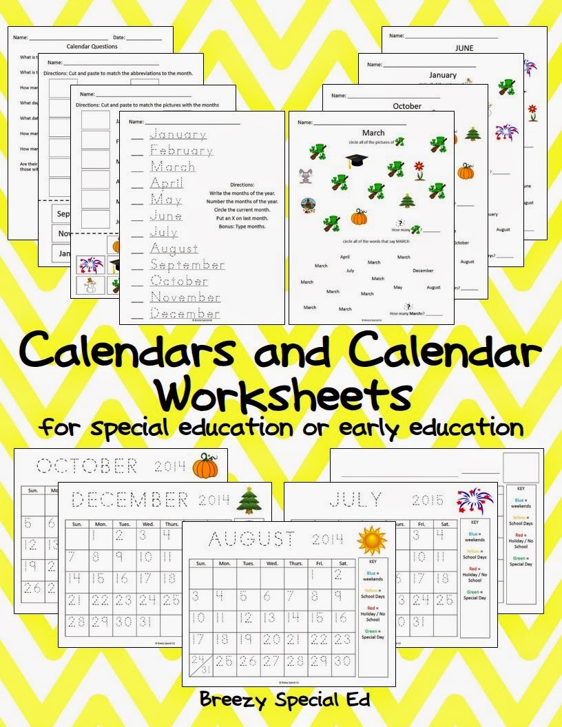 Monthly Calendar Worksheets August Freebies Breezy Special Ed
