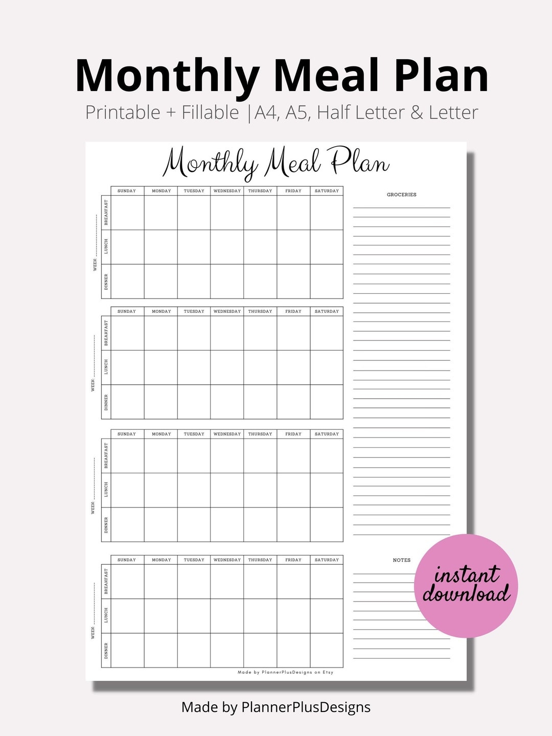 Meal Calendar Printable