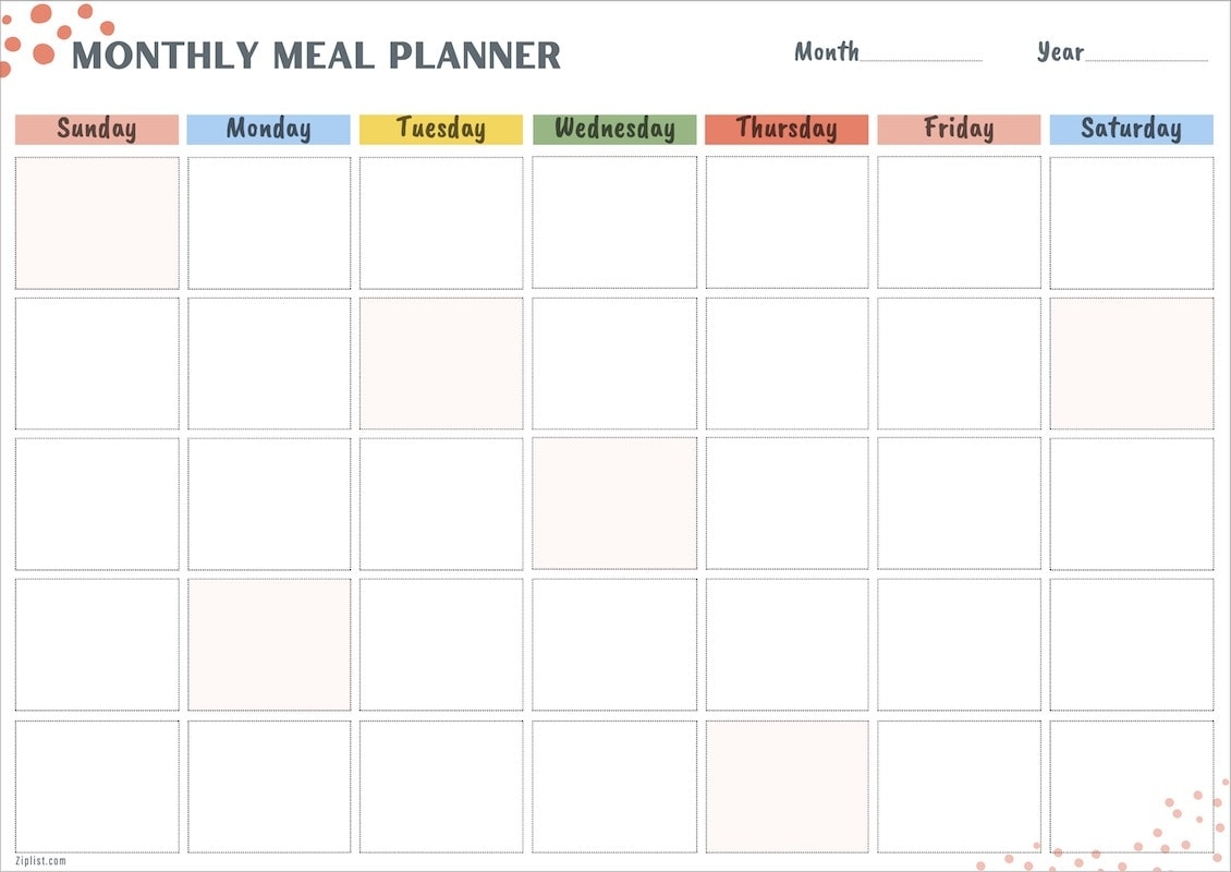 Monthly Meal Planner Templates