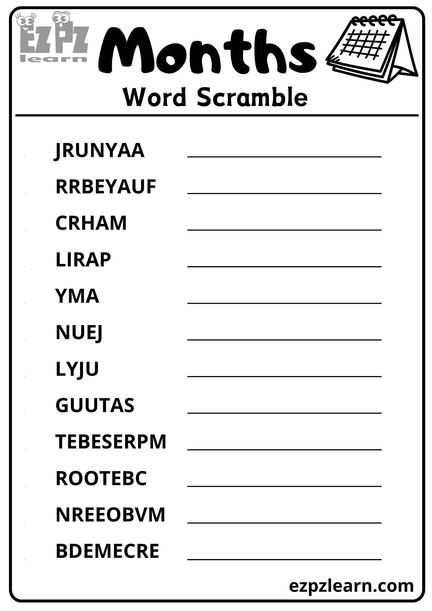 Free Printable Unscramble Words Worksheets