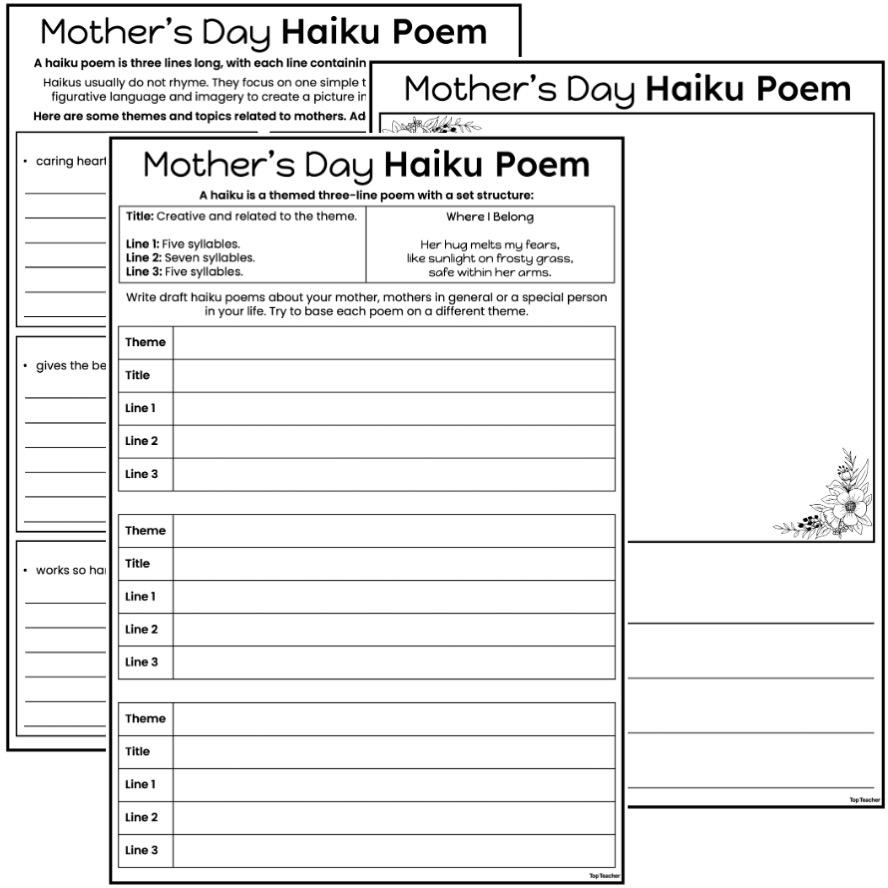 Mother s Day Haiku Poem Templates Top Teacher