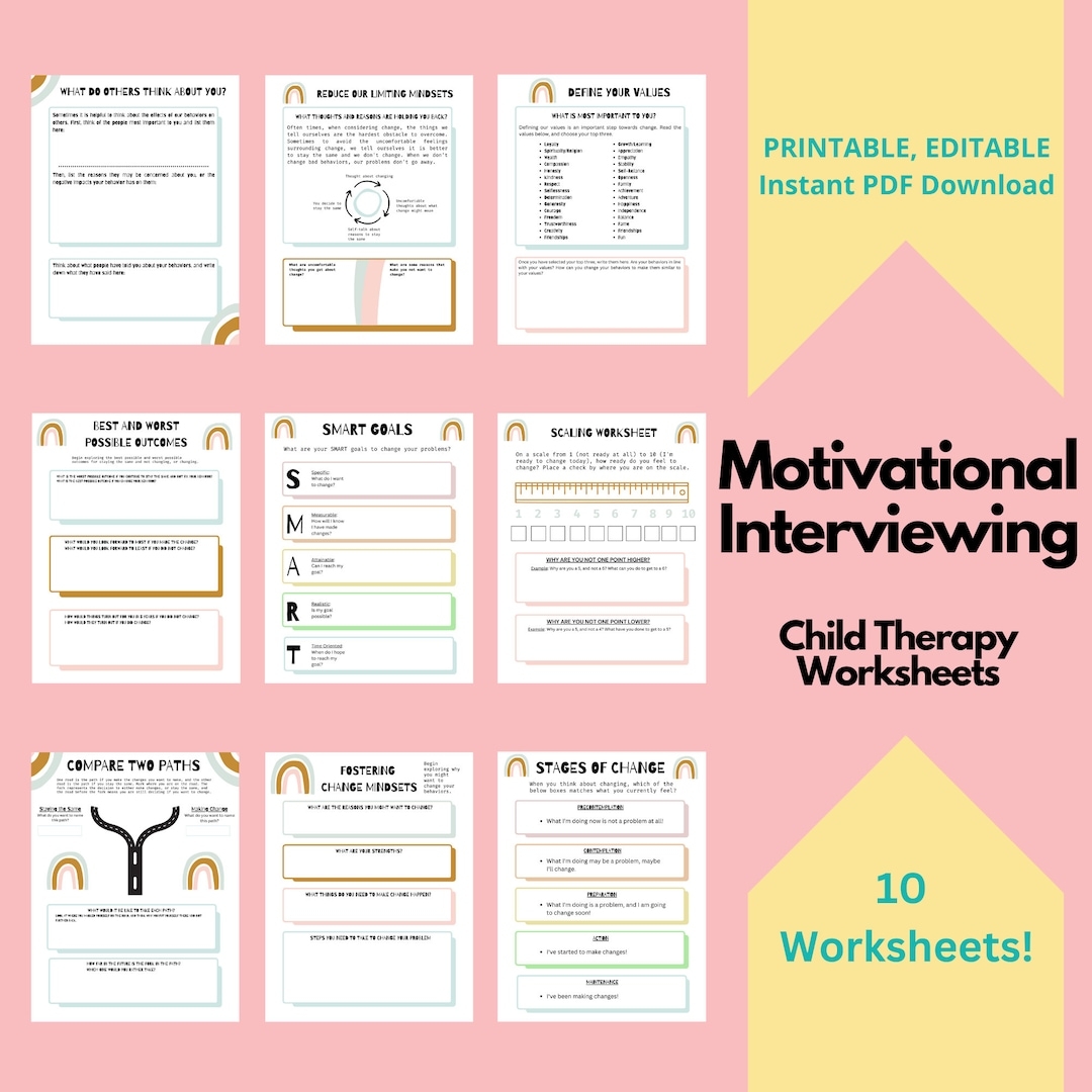 Motivational Interviewing Worksheet Bundle BOHO Child MI Therapy Worksheets Child Mental Health Making Change Kid Friendly Counseling Etsy Ireland