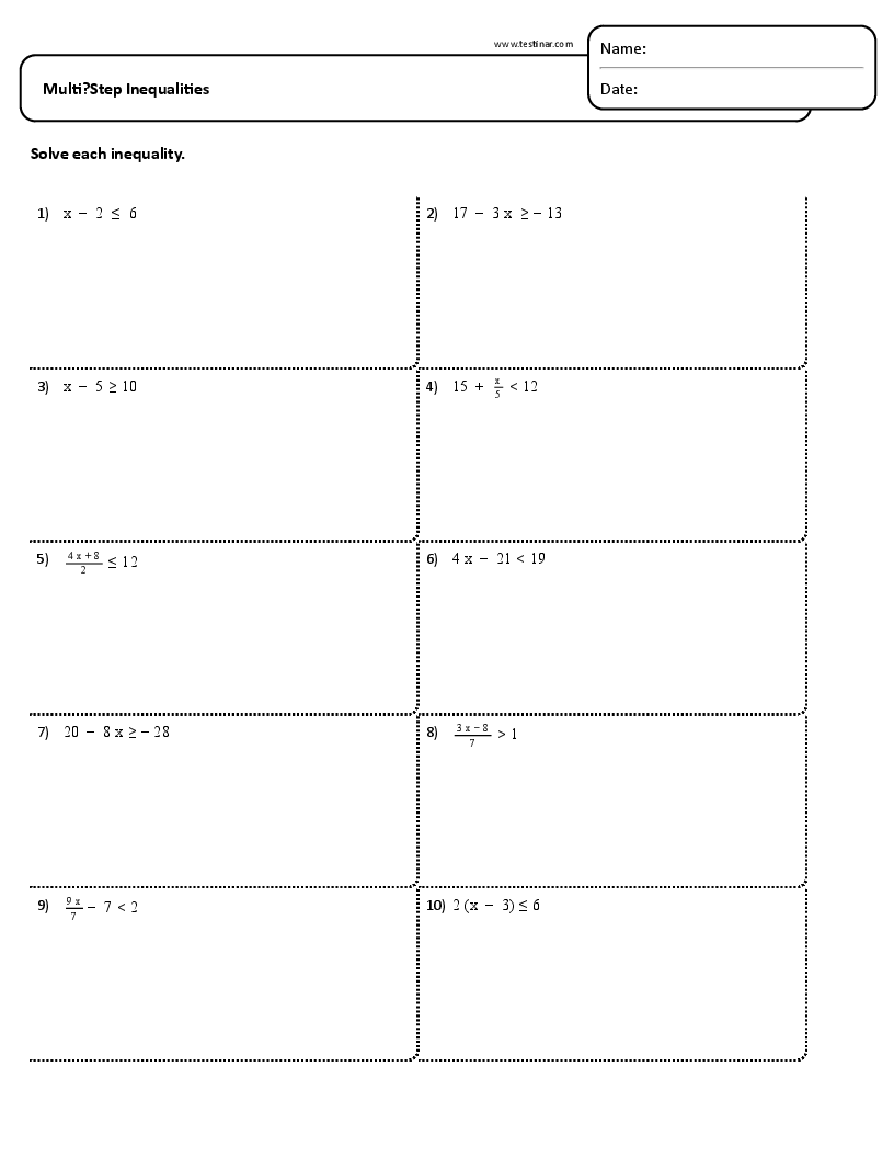 Multi Step Inequalities Worksheets