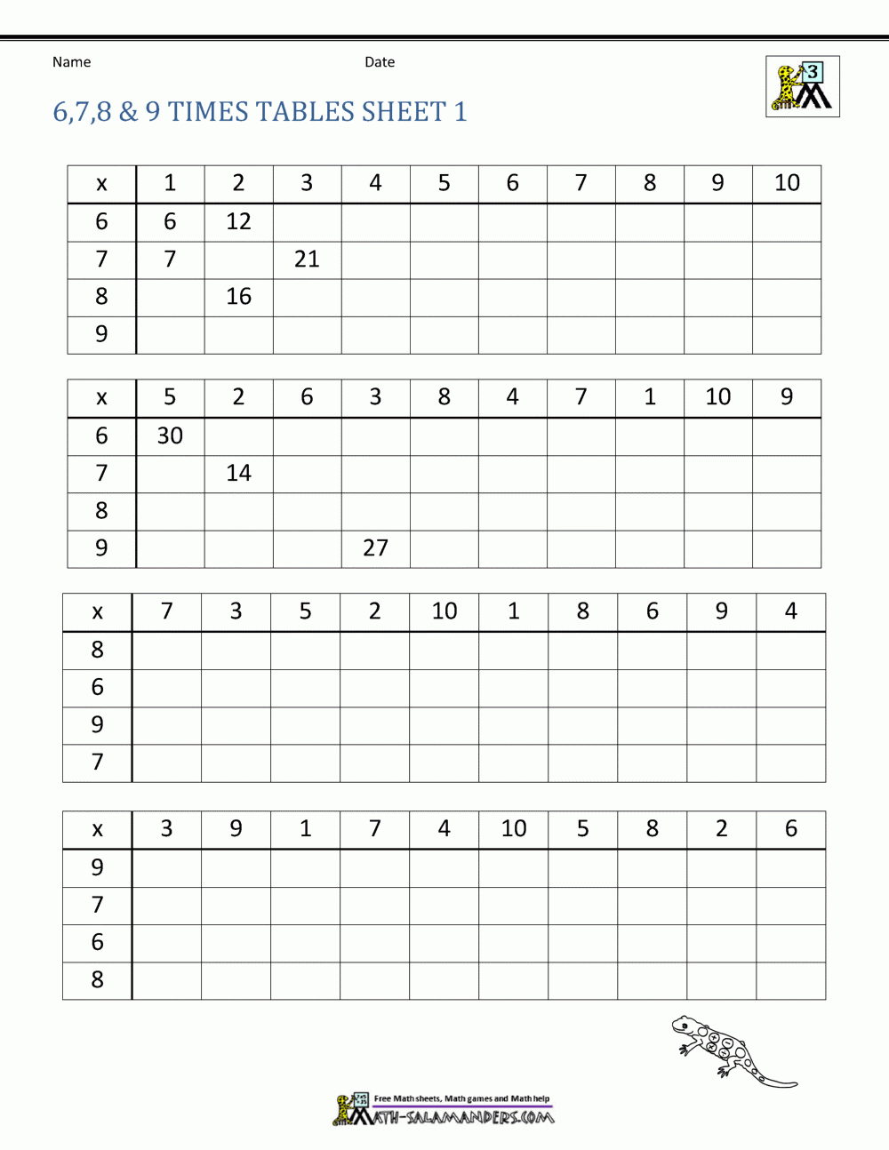 Free Printable Math Worksheets Multiplication Facts