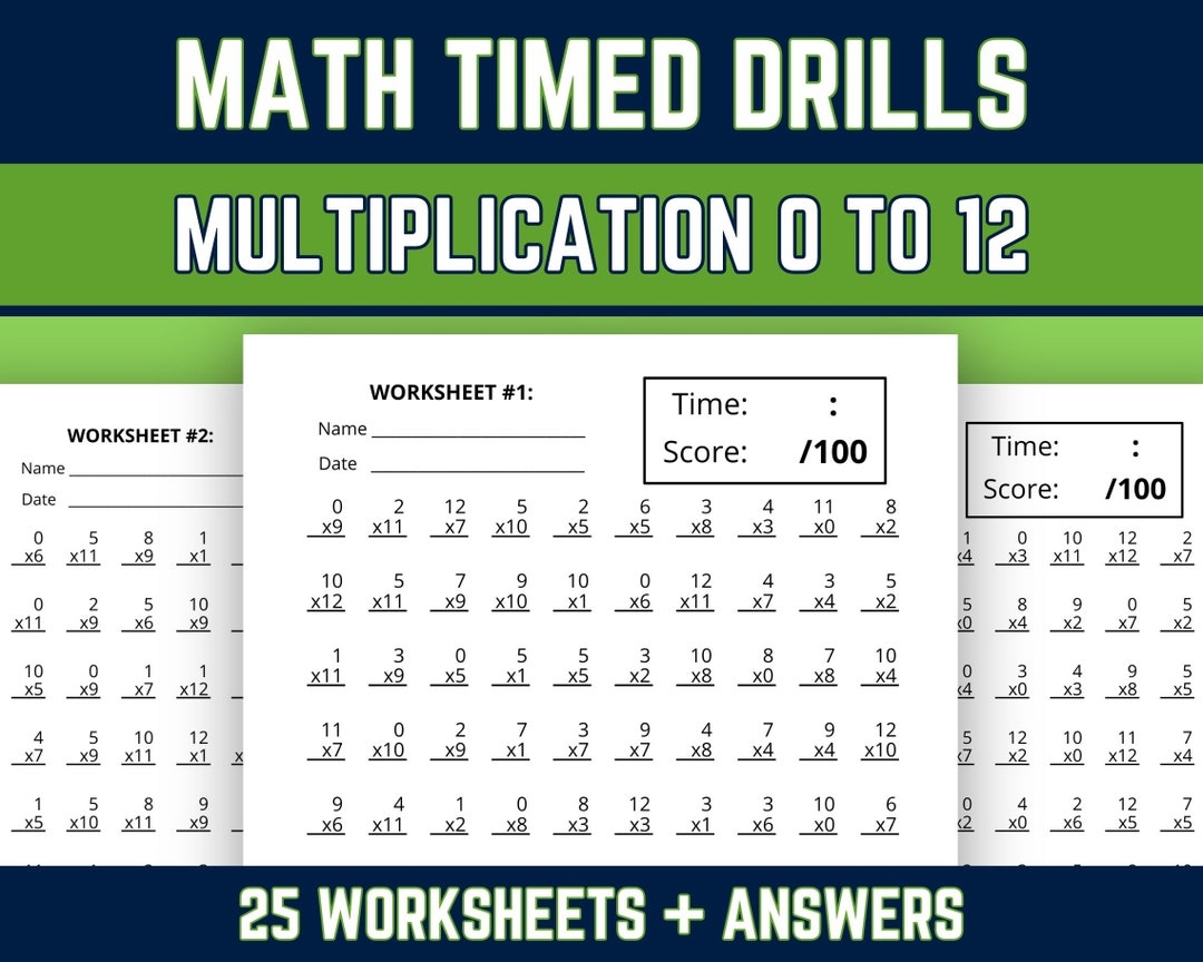Multiplication Facts 0 To 12 Worksheets Multiplying Practice Timed Drills 3rd 4th 5th Grade Elementary Math Speed Test Printable PDF Etsy