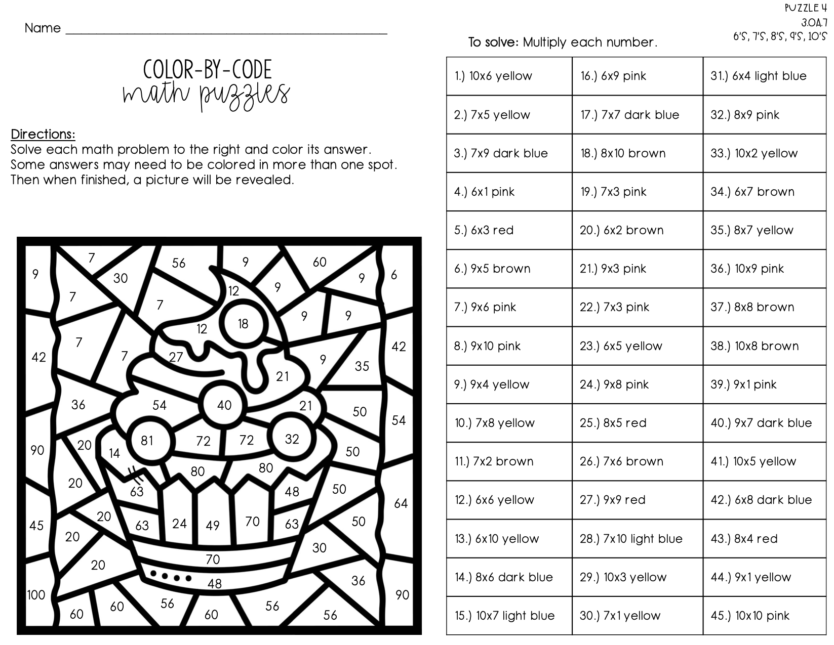 Multiplication Facts Color By Number Color By Code The Owl Teacher Multiplication Facts Color By Number Color By Code The Owl Teacher
