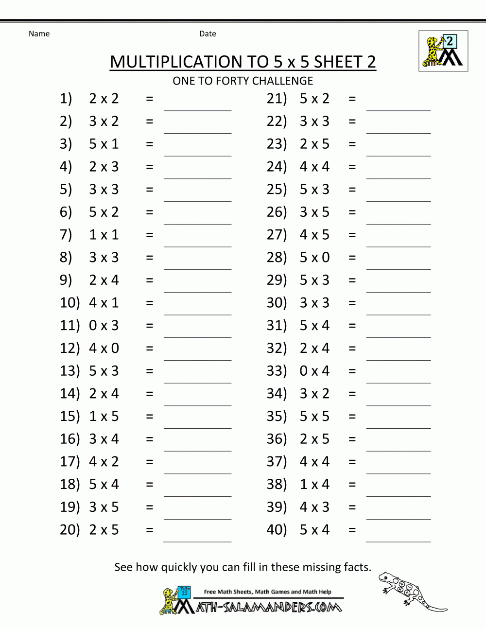 Free Multiplication Worksheets Printable