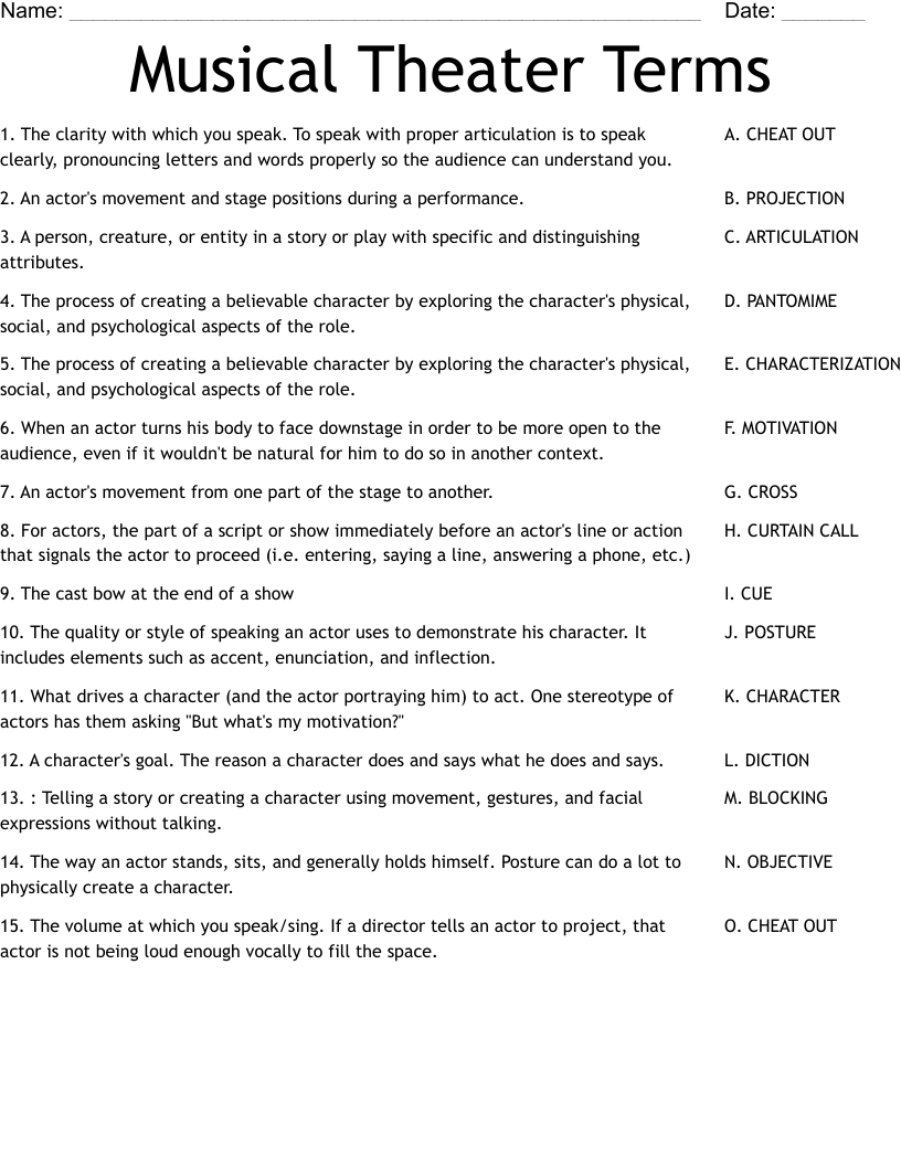 Musical Theater Terms Worksheet WordMint Musical Theater Terms Worksheet WordMint