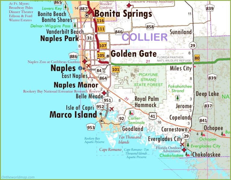 Naples Area Road Map Florida Ontheworldmap