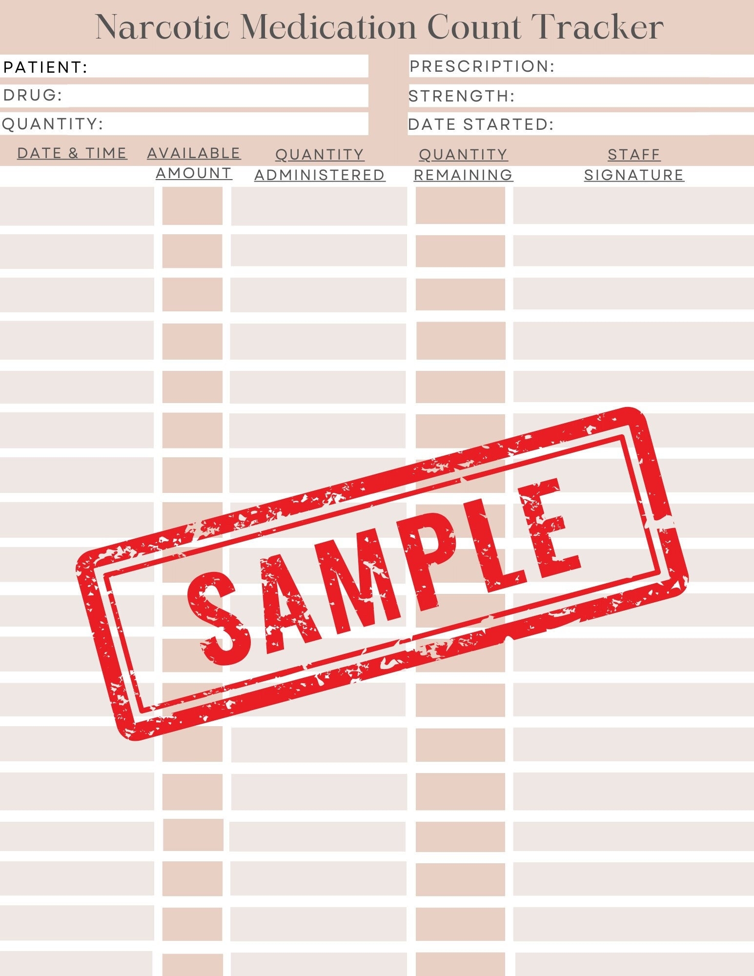 Narcotic Medication Count Tracker Sheet Instant PDF Download Medical Record Documentation Medical Chart Patient Admission Paperwork Med Etsy