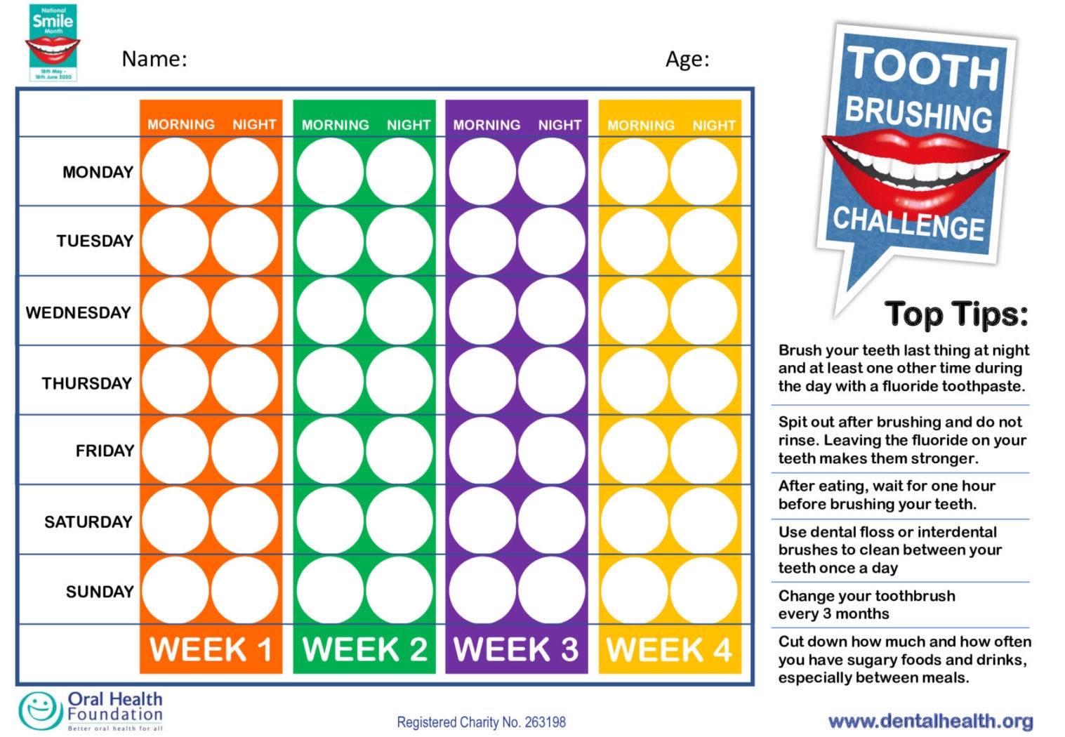 National Smile Month 2020 FREE Tooth Brushing Chart For Kids And 