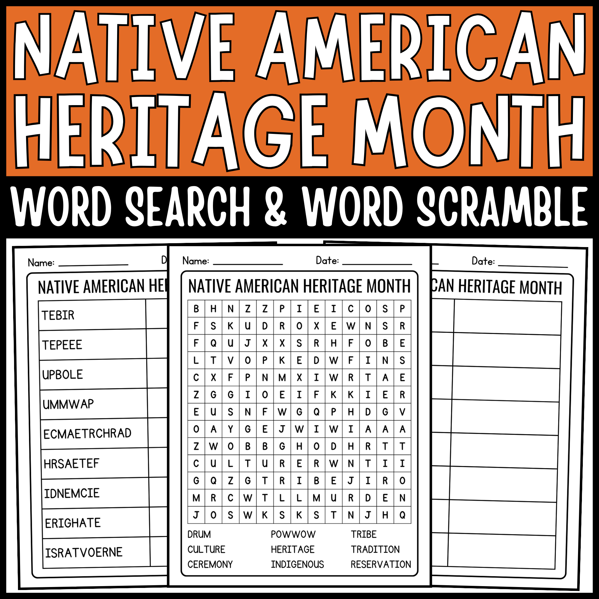 Native American Heritage Month Activities Word Search Word Scramble Made By Teachers