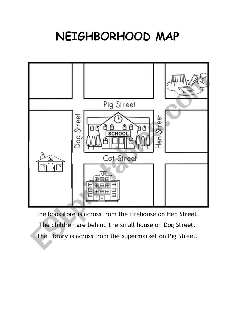 Neighborhood Map ESL Worksheet By Carolloureiro