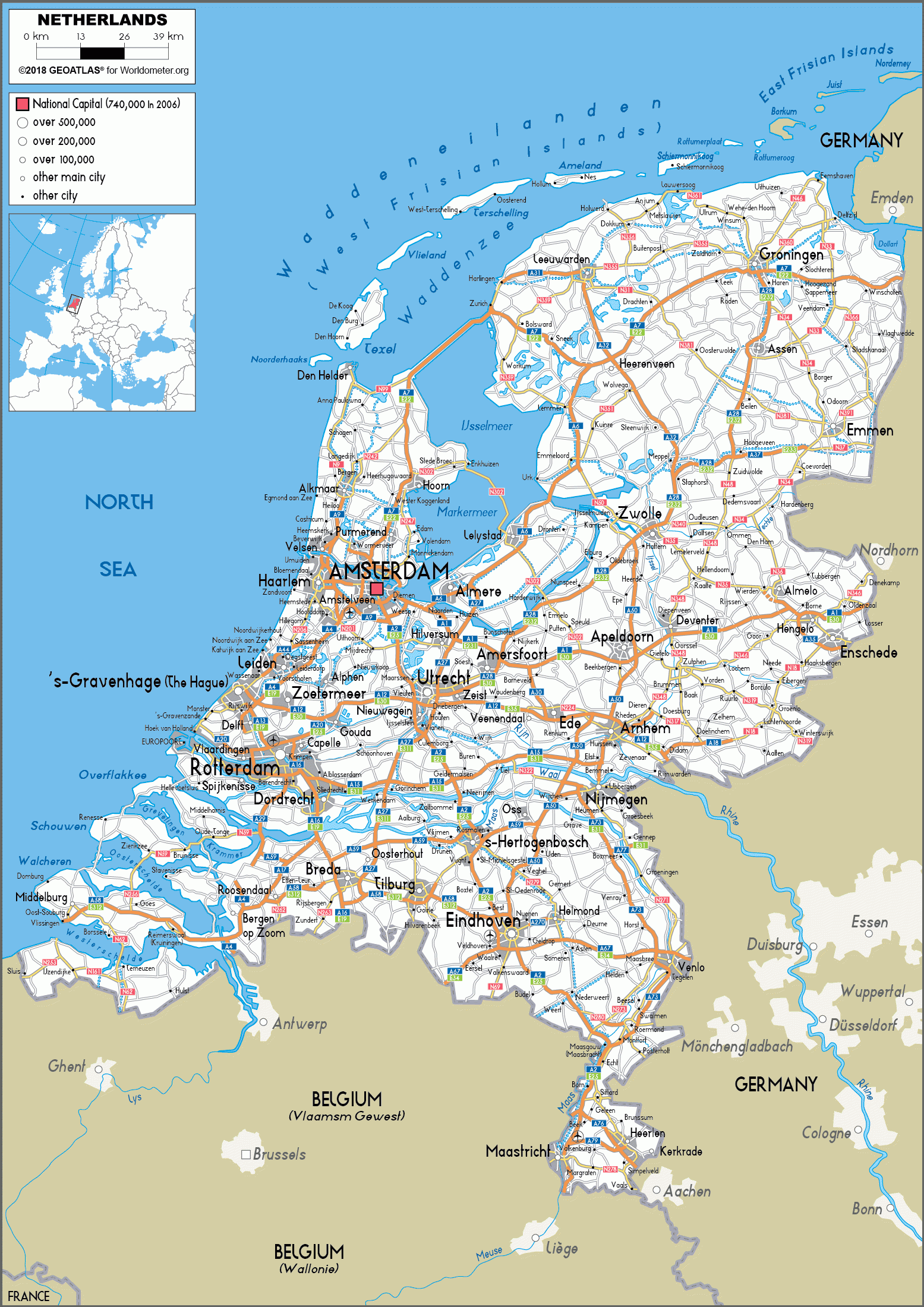 Netherlands Map Road Worldometer