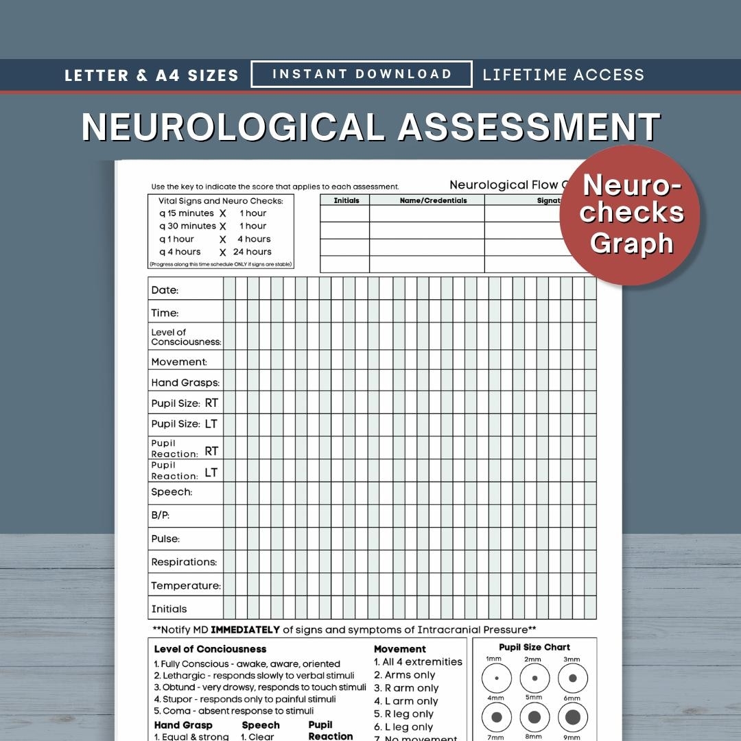 Neurological Assessment Neuro checks Flow Sheet Home Health And Hospice Nursing Neurology Status Palliative Care Form PDF Download wc Etsy Israel