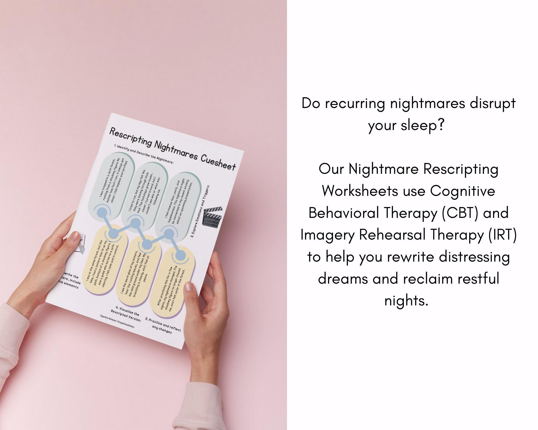 Nightmare Rescripting Worksheets Imagery Rehearsal Therapy Nightmare Journal Nightmare Rewind Nightmare Relief Cognitive Behavioral Therapy Etsy