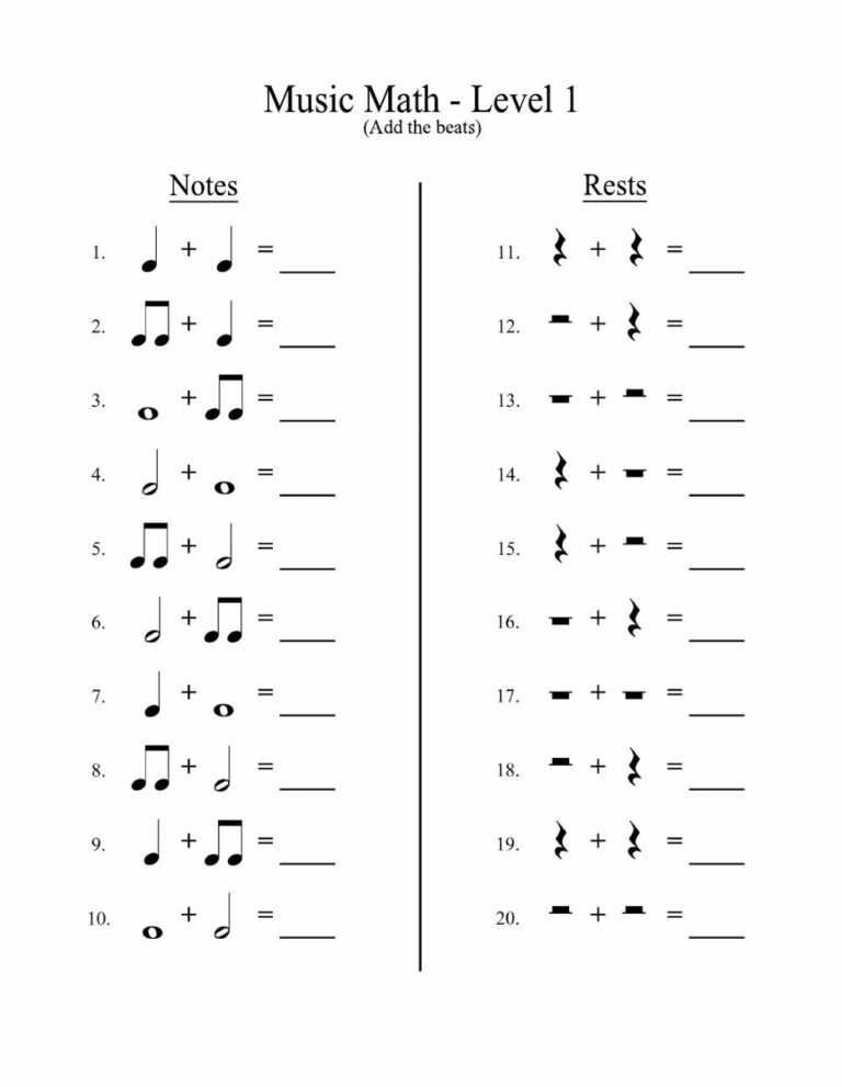 Notes And Rests Values Worksheet Music Math Music Worksheets Worksheets Library