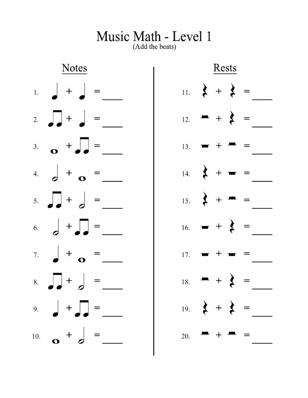 Notes And Rests Values Worksheet Music Math Music Worksheets Worksheets Library