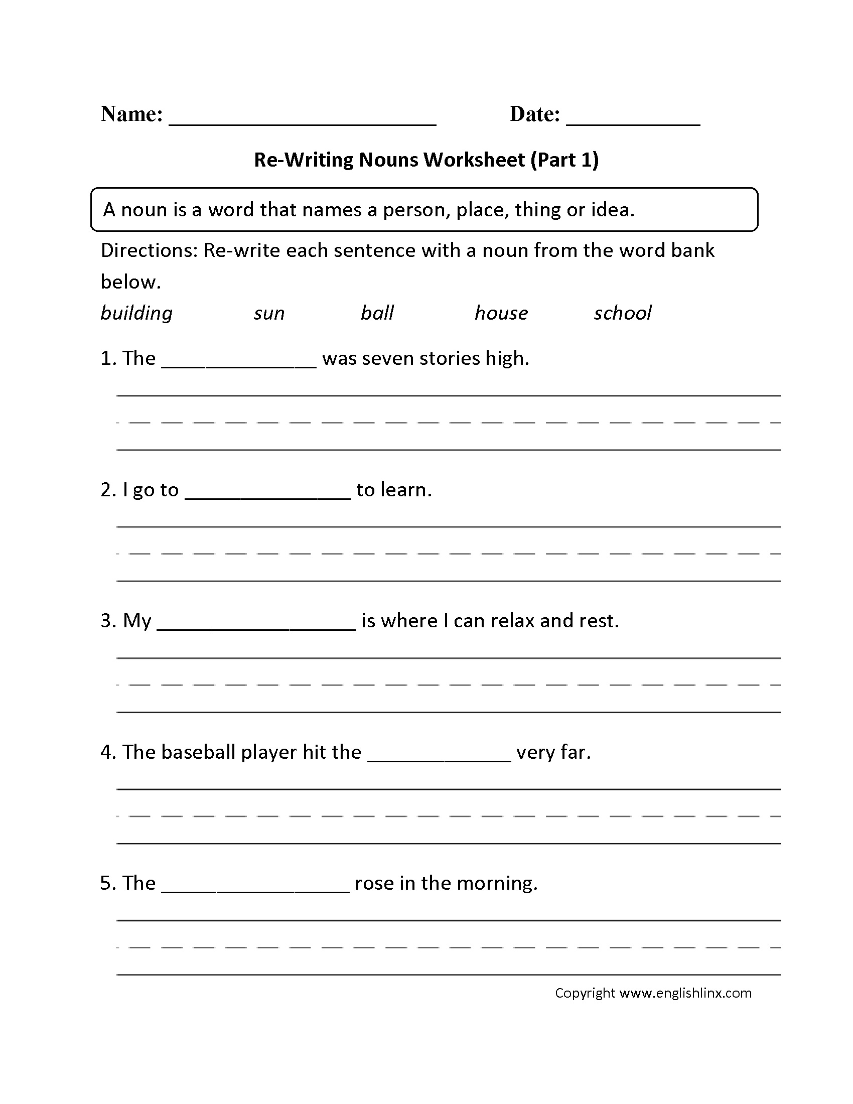 Nouns Worksheets Regular Nouns Worksheets