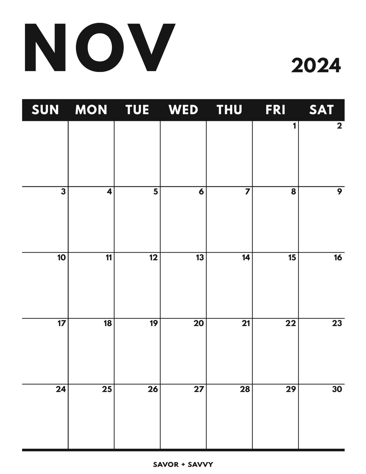 November 2024 Calendar Templates 14 Free Printables Savor Savvy November 2024 Calendar Templates 14 Free Printables Savor Savvy
