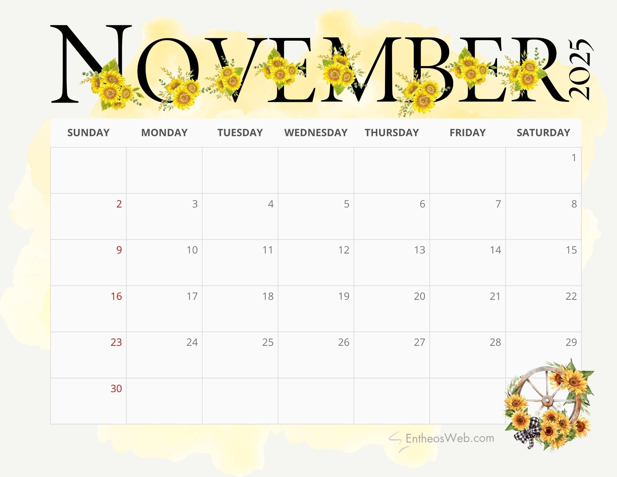 November 2025 Calendar Free PDF Printable Downloads EntheosWeb