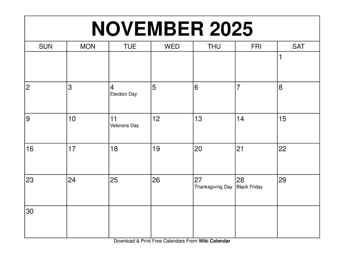 November 2025 Calendar Printable Templates More